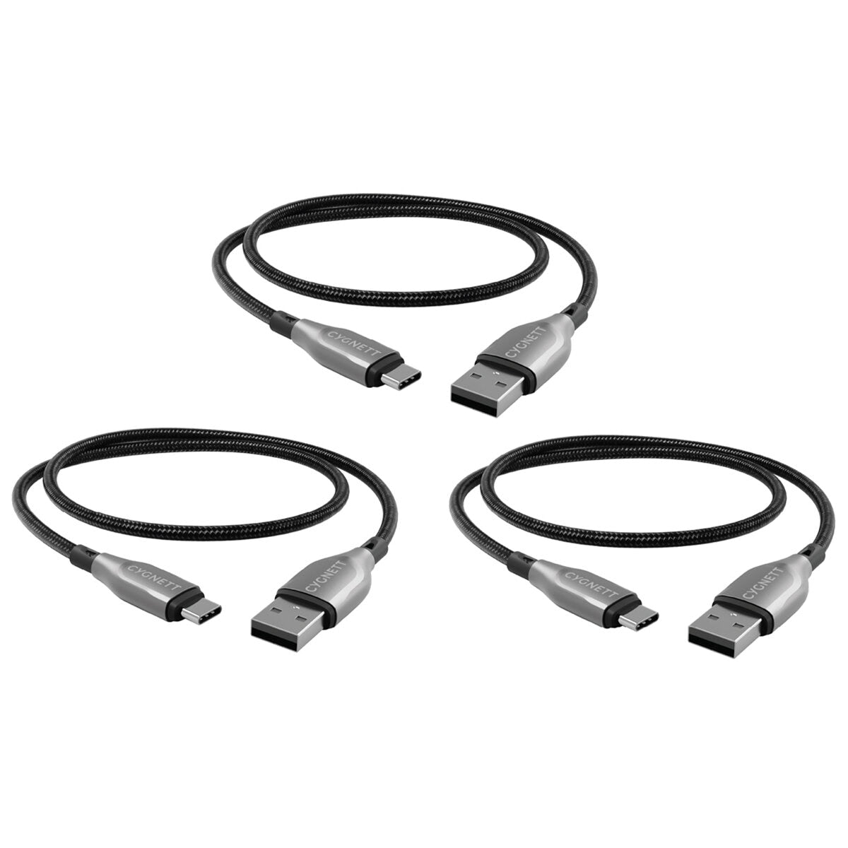 Cygnett Armoured USB-C To USB-A 2.0 Cable 1M Triple Pack Black CY5170PCUSA
