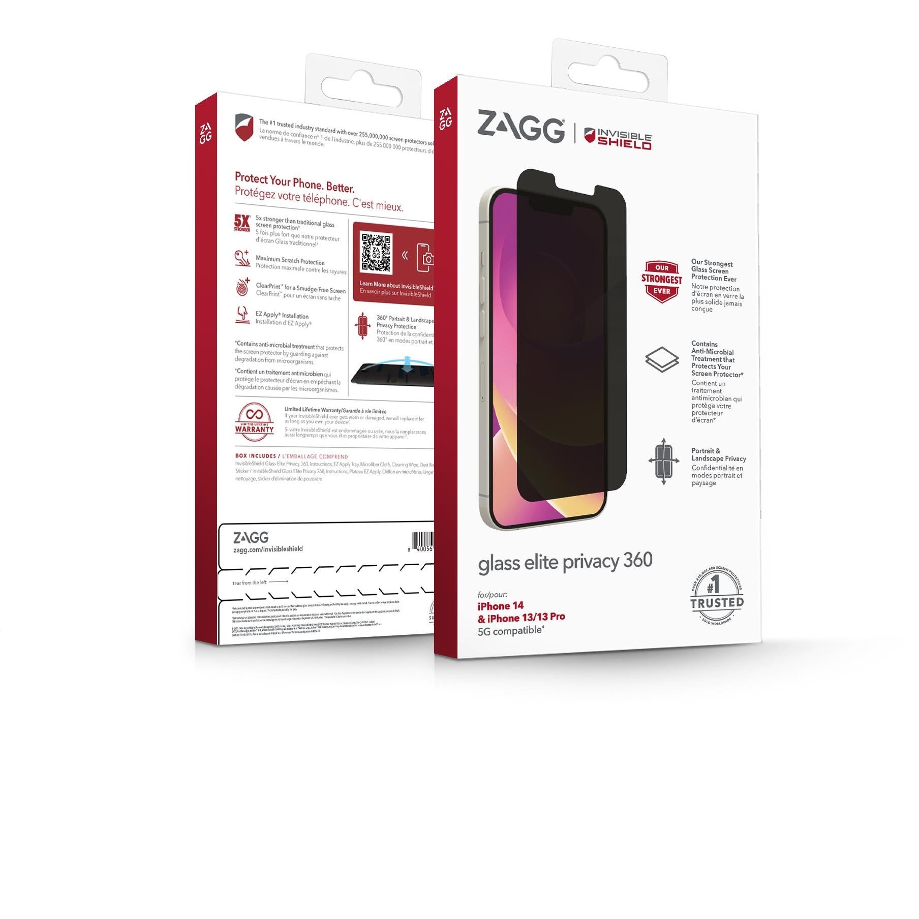 InvisibleShield Glass Elite Privacy 360 (4-way) Screen Protector Apple iPhone 14/13/13 Pro