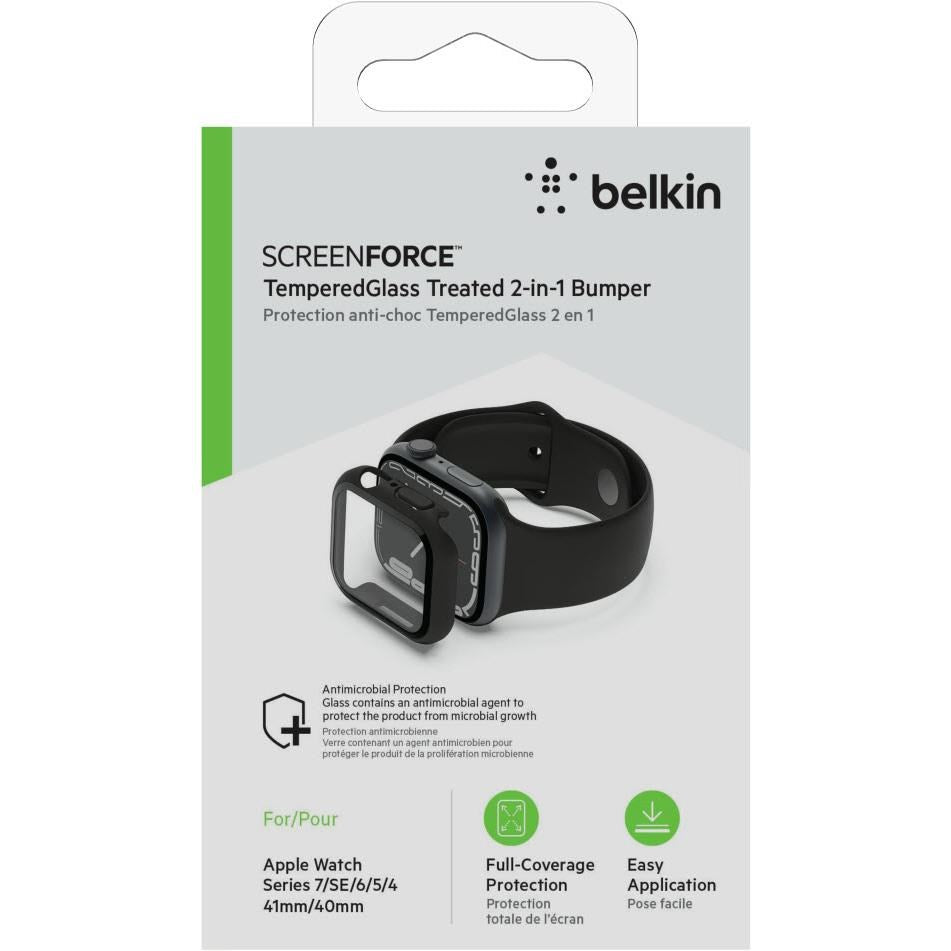 Belkin Tempered Glass Screen Protector for Apple Watch 41mm 4/5/6/7/8/9 & SE/SE2/SE3 (Black)