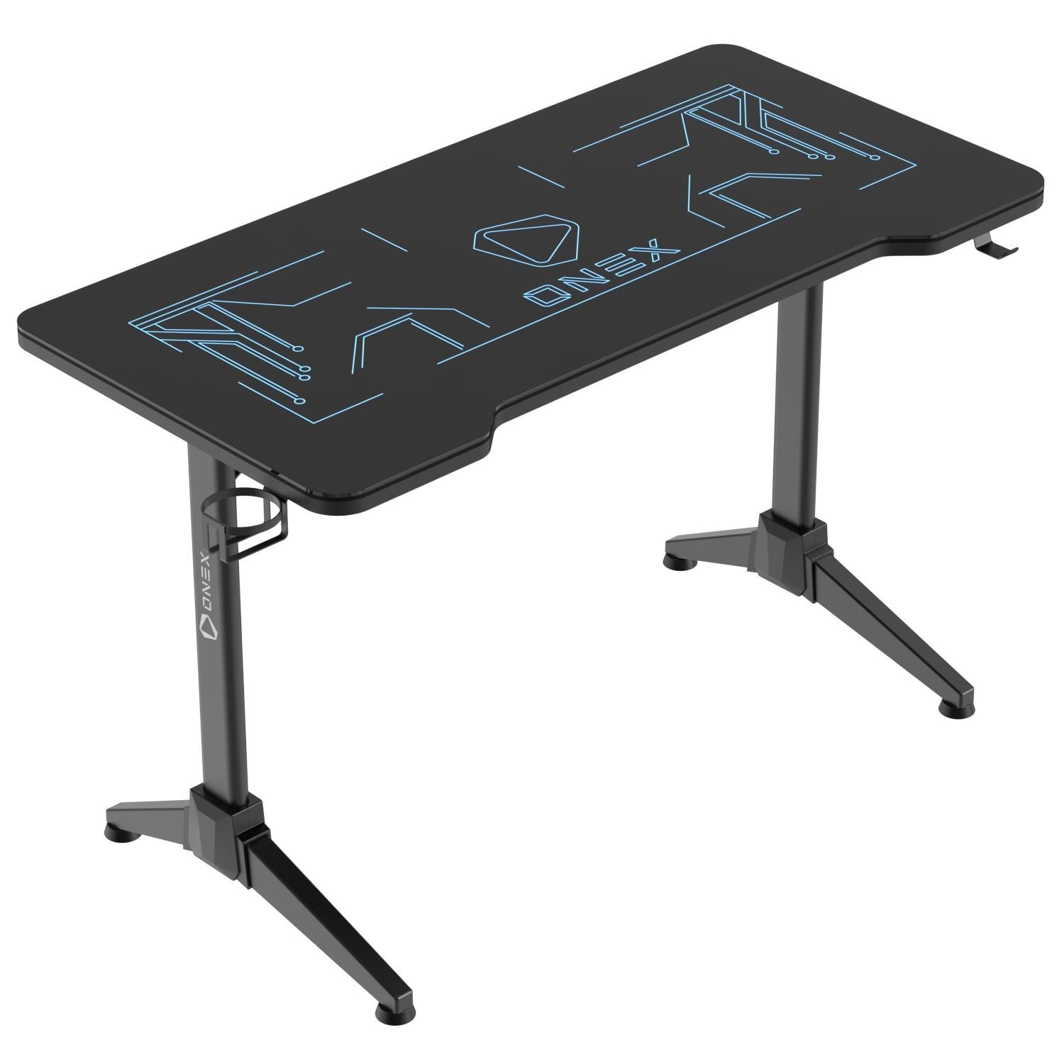 ONEX GD1200G Tempered Glass RGB Gaming Desk w/Cup Holder+ Headset Hook