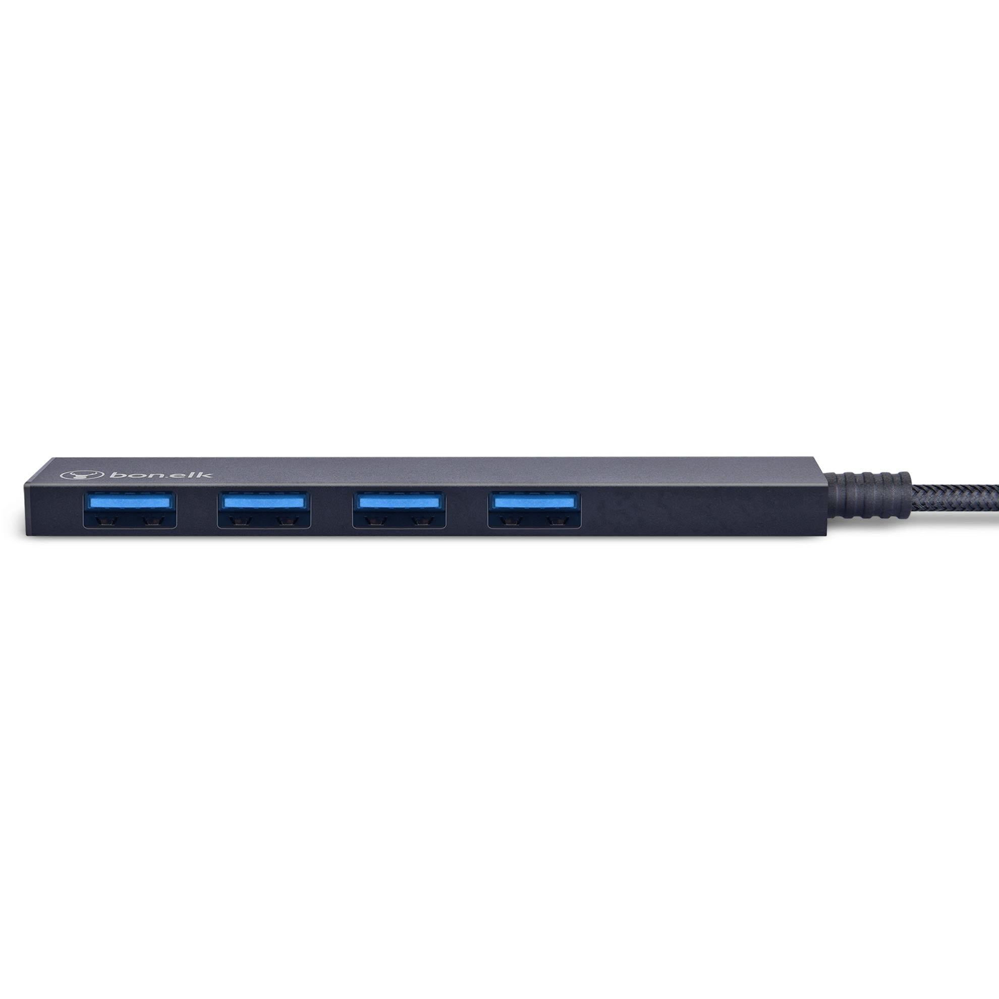 Bonelk Long-Life USB-C to 4 Port USB 3.0 Slim Hub (Black)