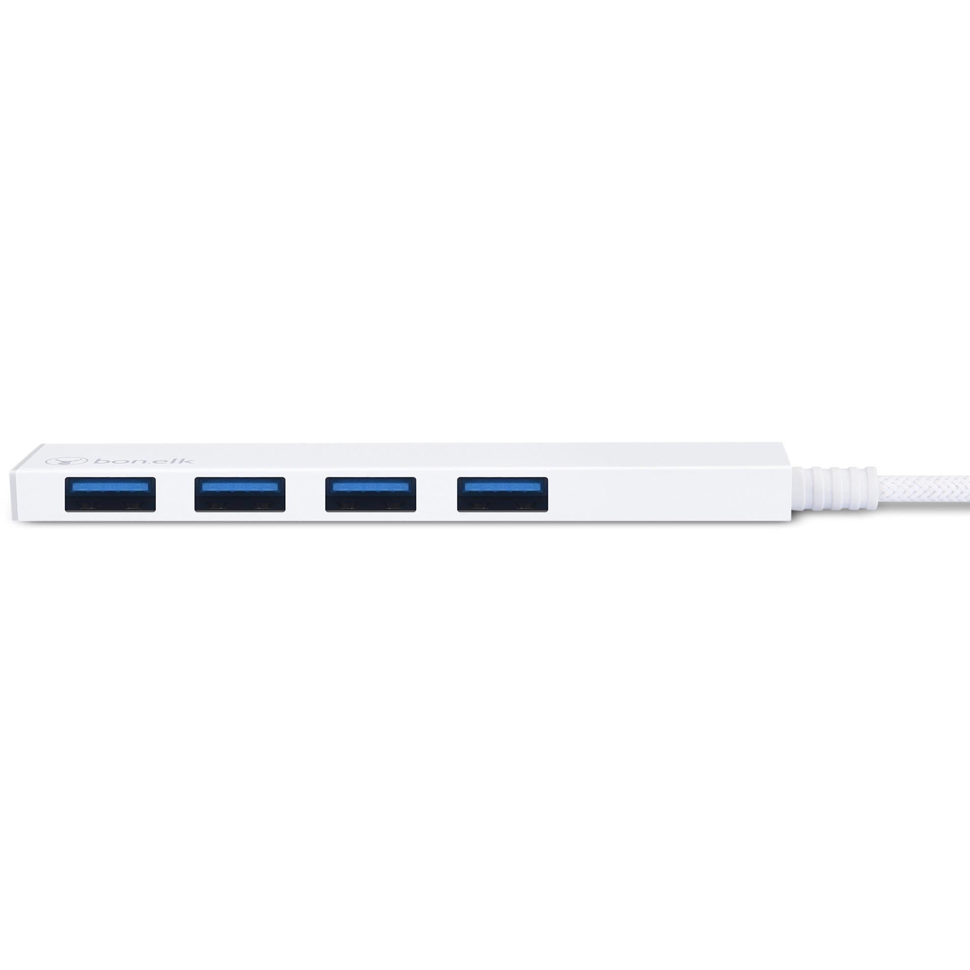 Bonelk Long-Life USB-C to 4 Port USB 3.0 Slim Hub (White)