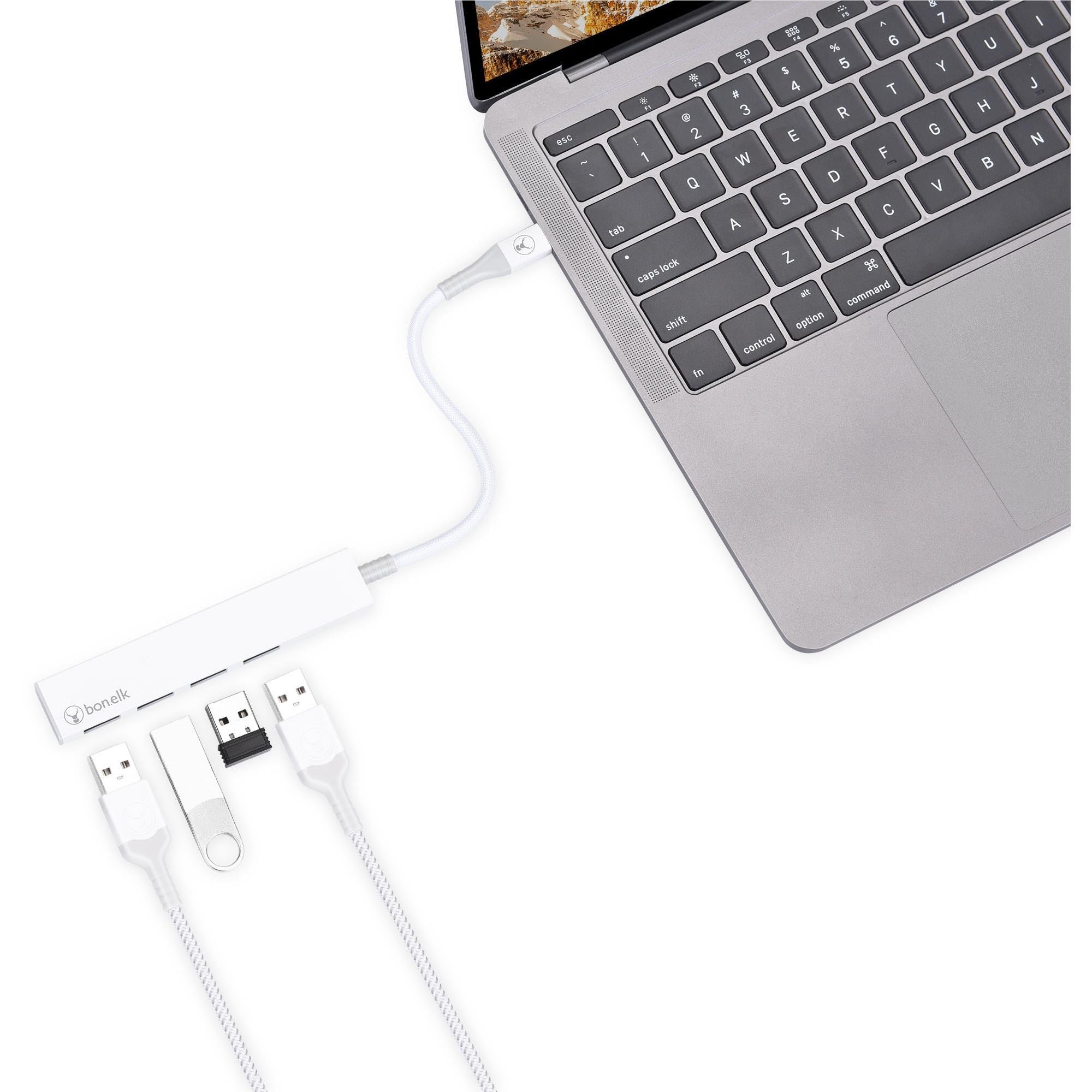 Bonelk Long-Life USB-C to 4 Port USB 3.0 Slim Hub (White)