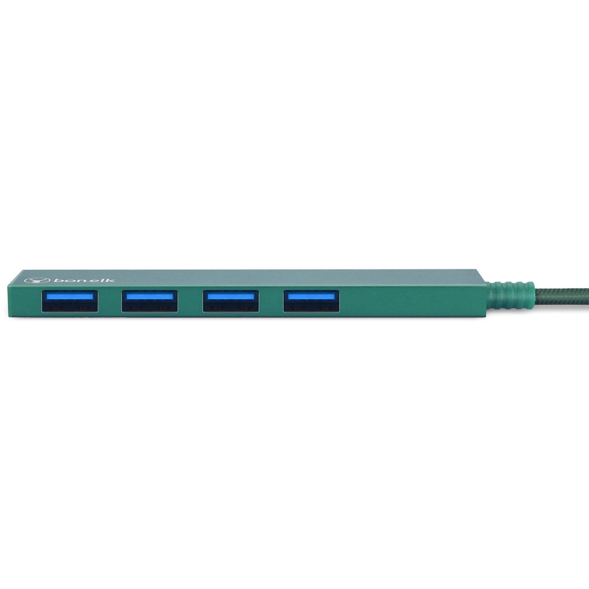 Bonelk Long-Life USB-C to 4 Port USB 3.0 Slim Hub (Green)