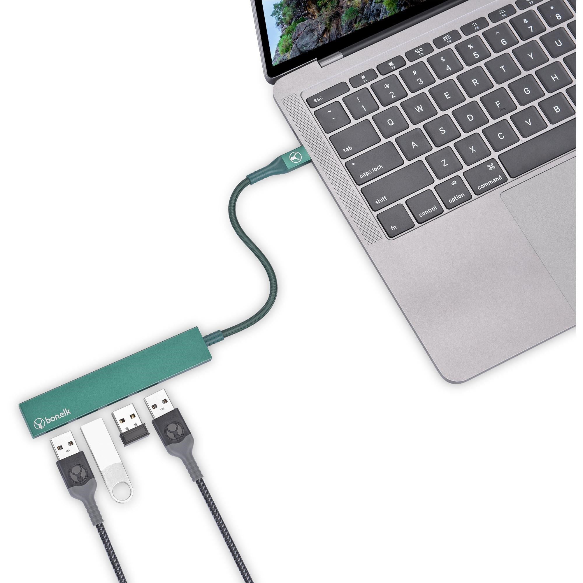Bonelk Long-Life USB-C to 4 Port USB 3.0 Slim Hub (Green)