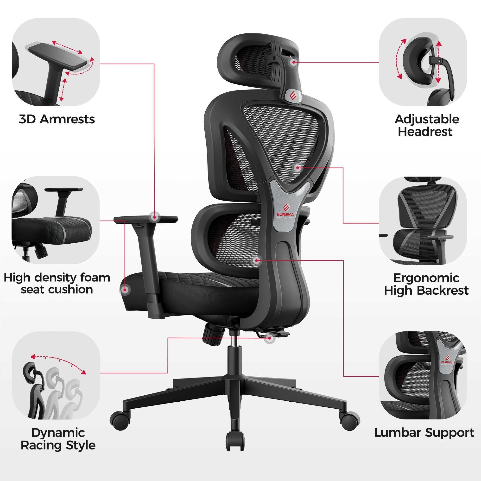 Eureka GC06 NORN Series Ergonomic Gaming / Office Chair (Black/Blue)