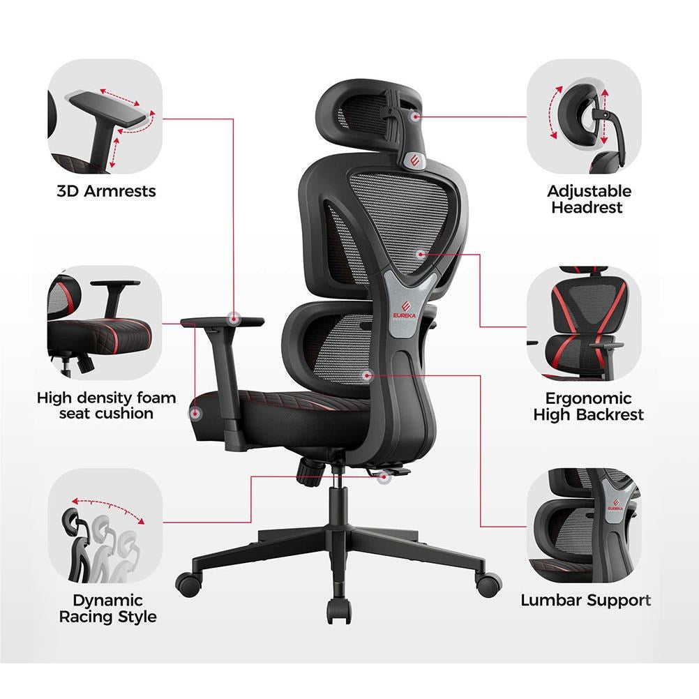 Eureka GC06 NORN Series Ergonomic Gaming / Office Chair (Black/Red)