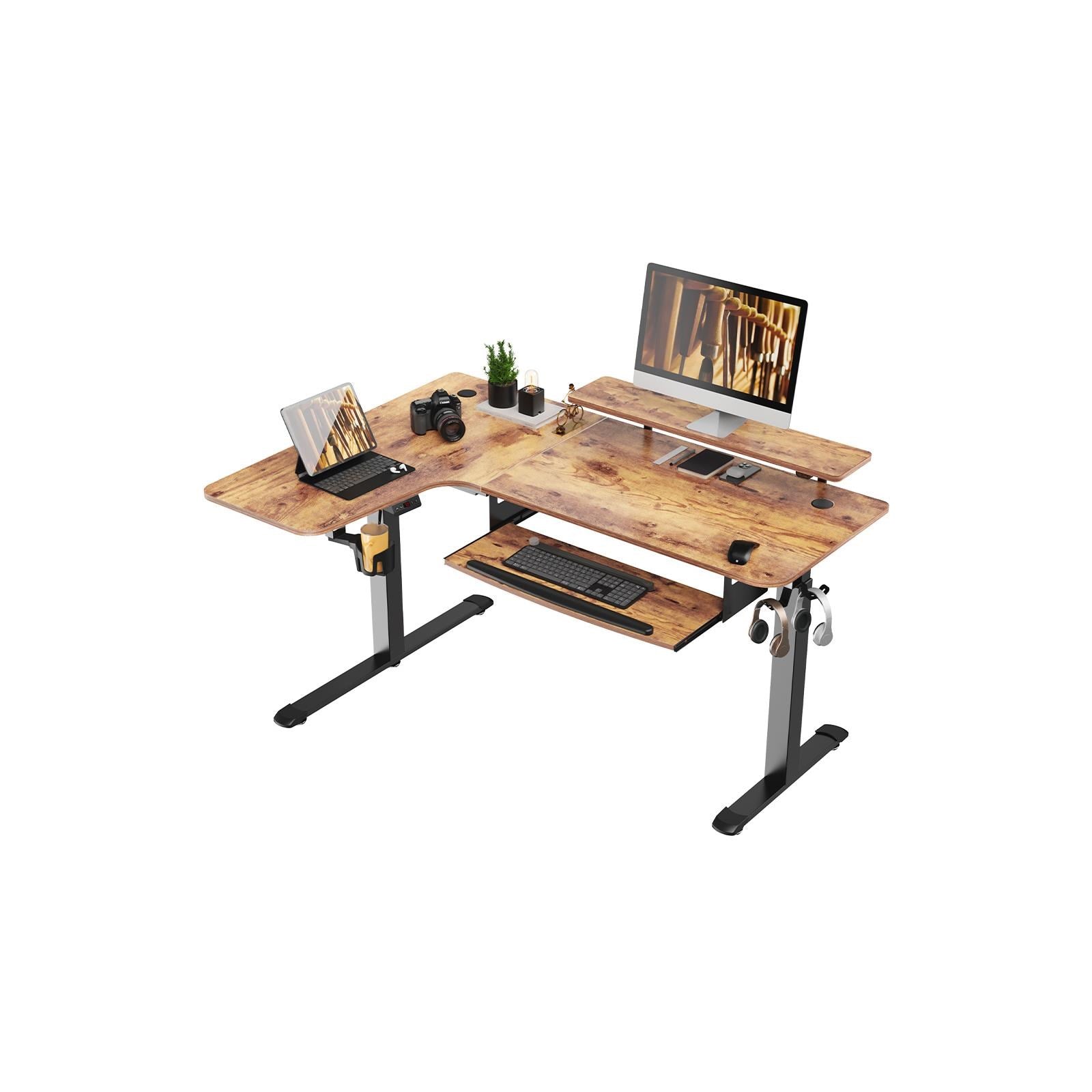 Eureka 60' L Shaped Electric Standing Rustic Brown Office Desk (Left Side)