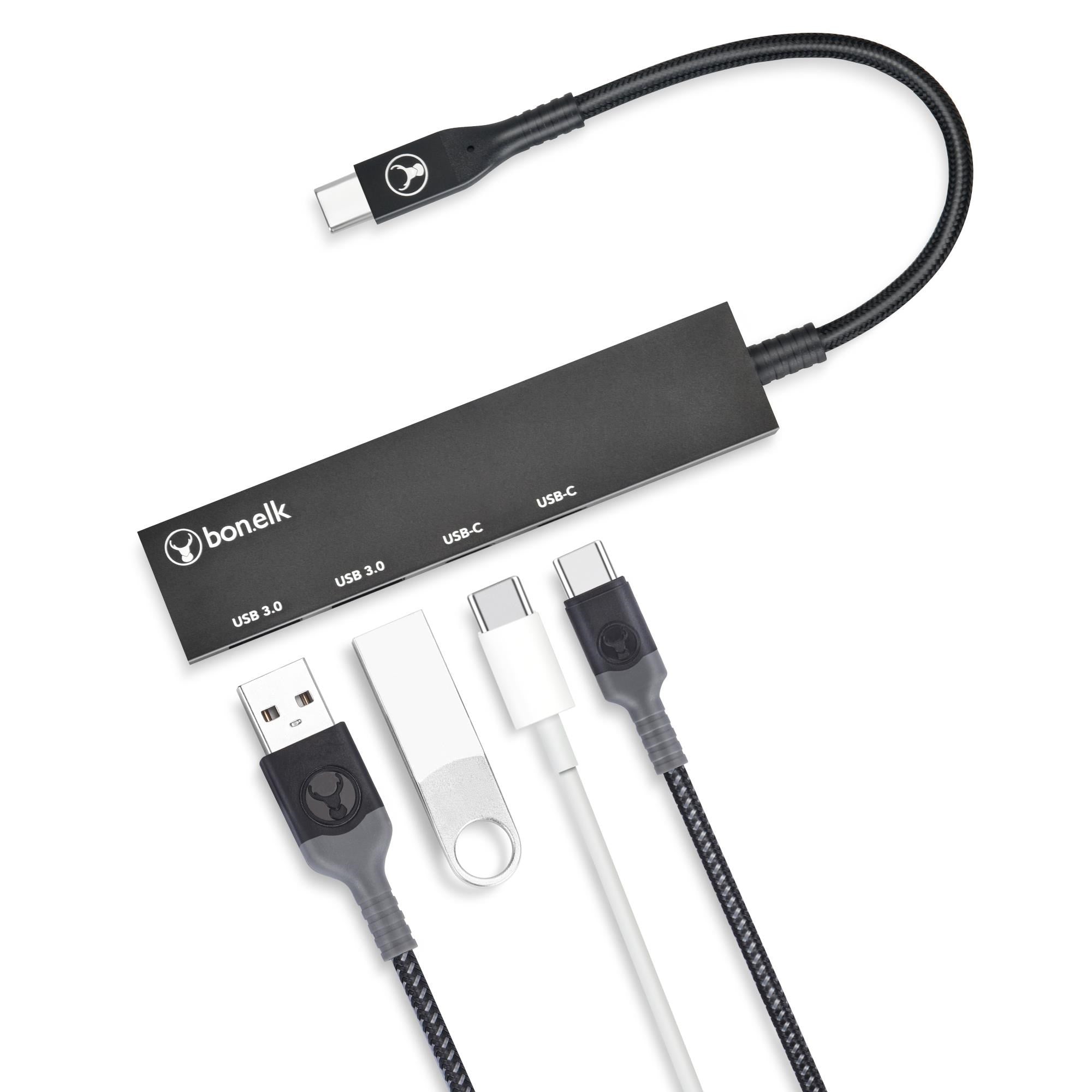 Bonelk Long-Life USB-C 4 in 1 Multiport Slim Hub (Black)