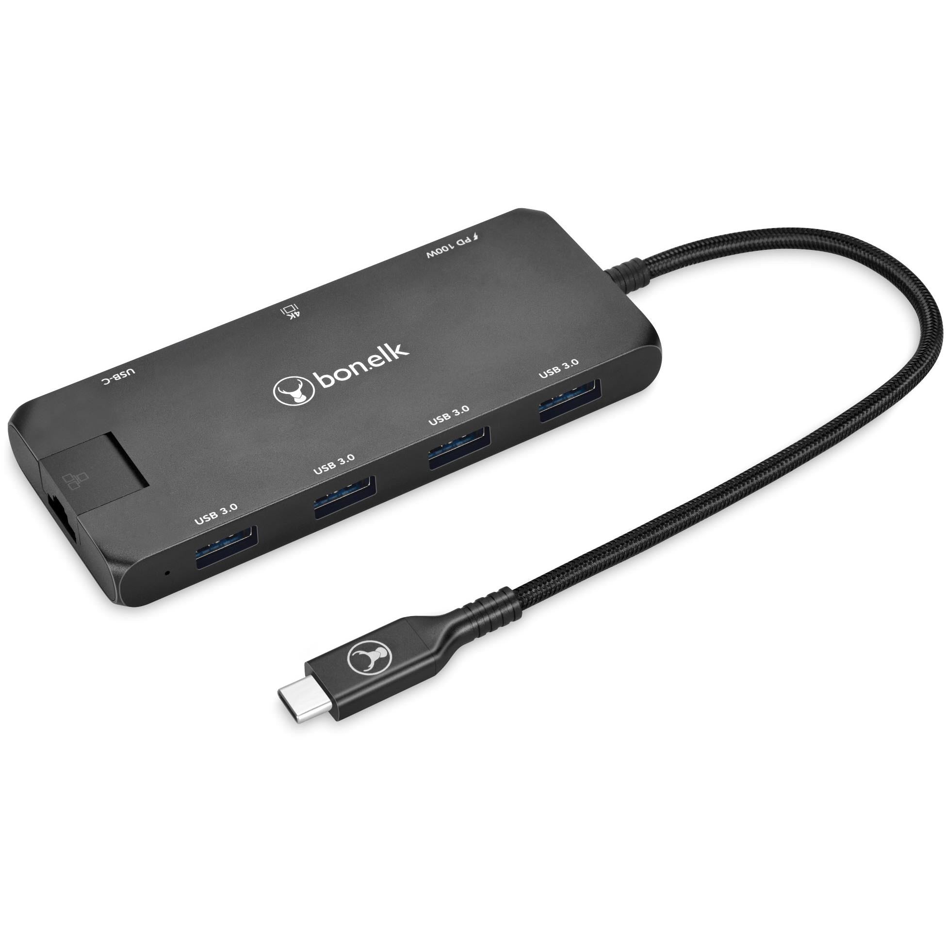 Bonelk Long-Life 8-in-1 Multiport USB-C Hub (Black)