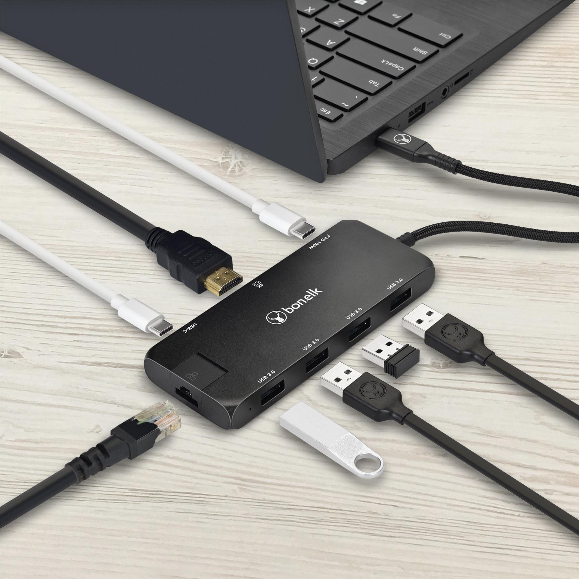 Bonelk Long-Life 8-in-1 Multiport USB-C Hub (Black)