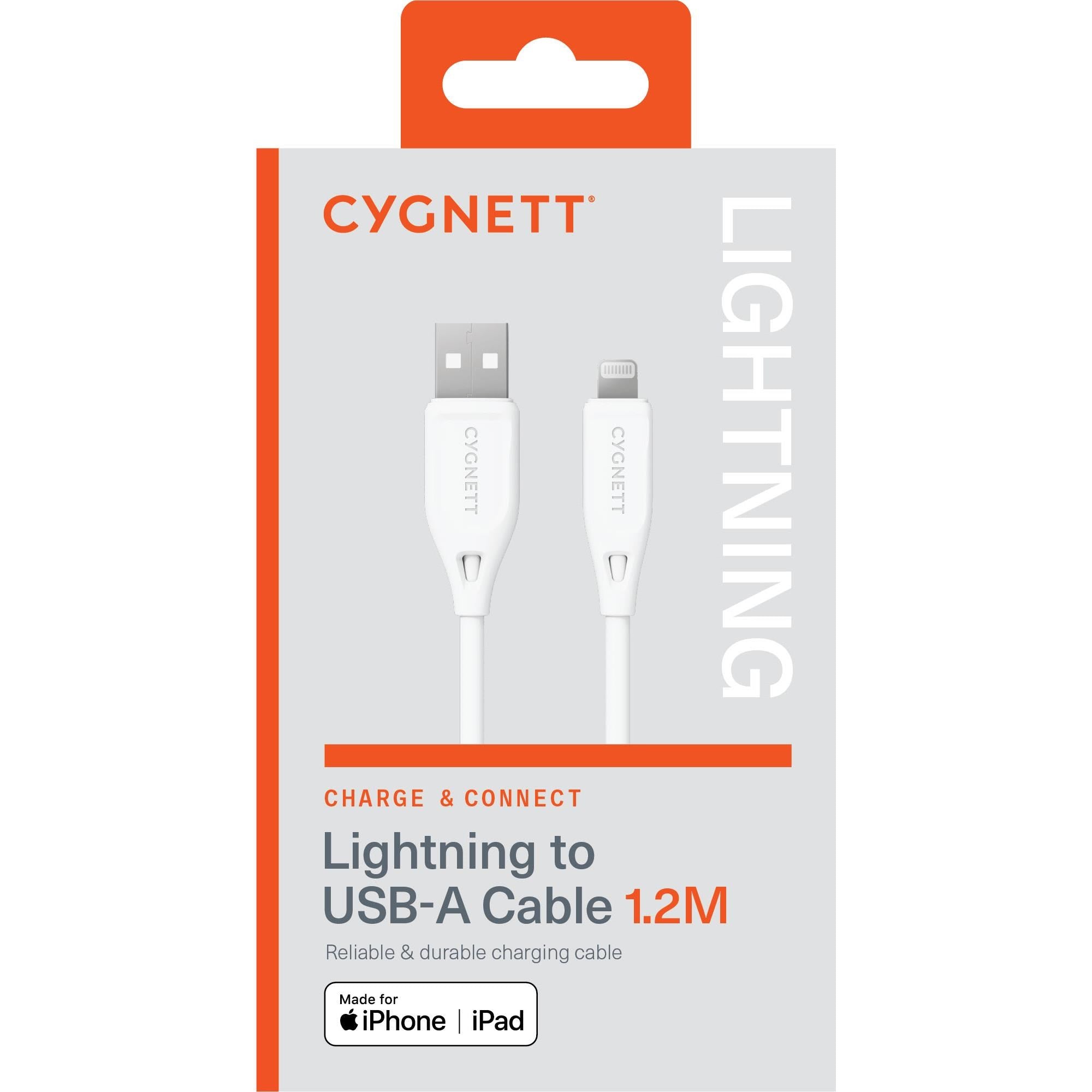 Cygnett Charge & Connect Lightning to USB-A Cable V2 1.2m (White)