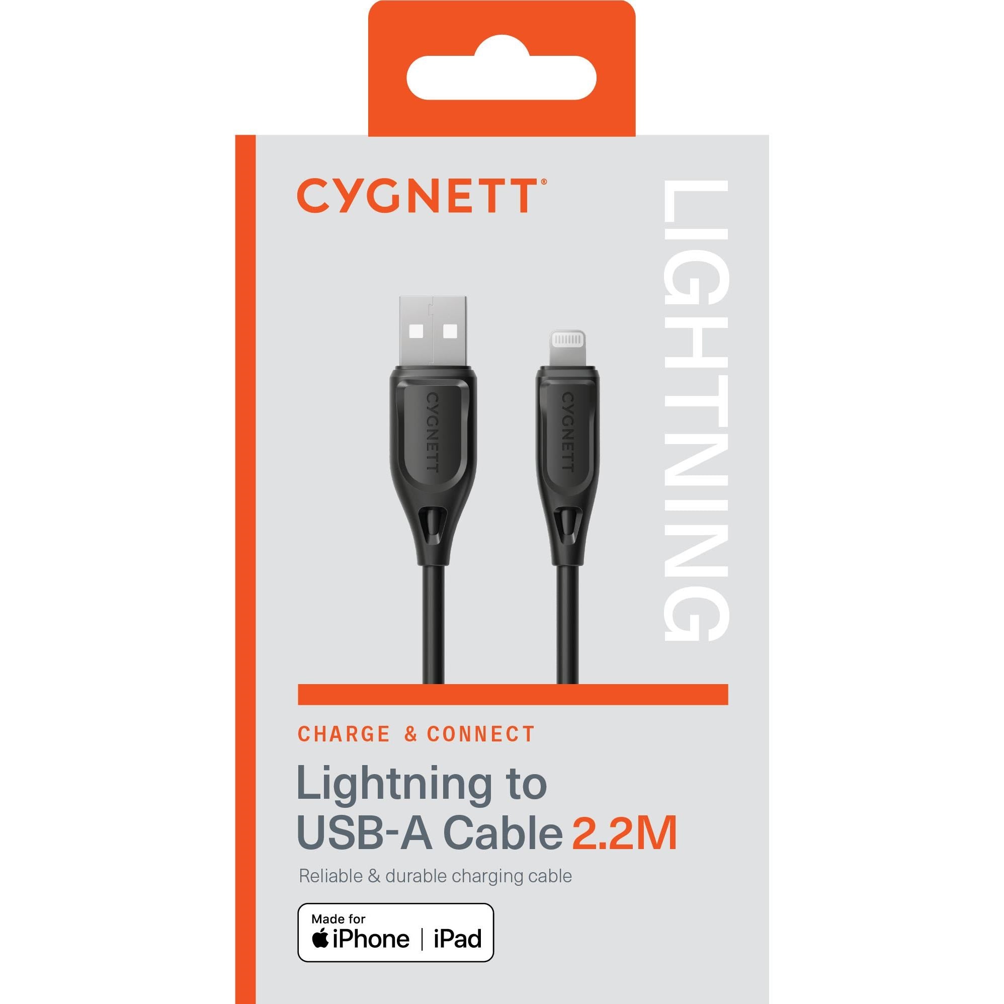 Cygnett Charge & Connect Lightning to USB-A Cable V2 2.2m (Black)