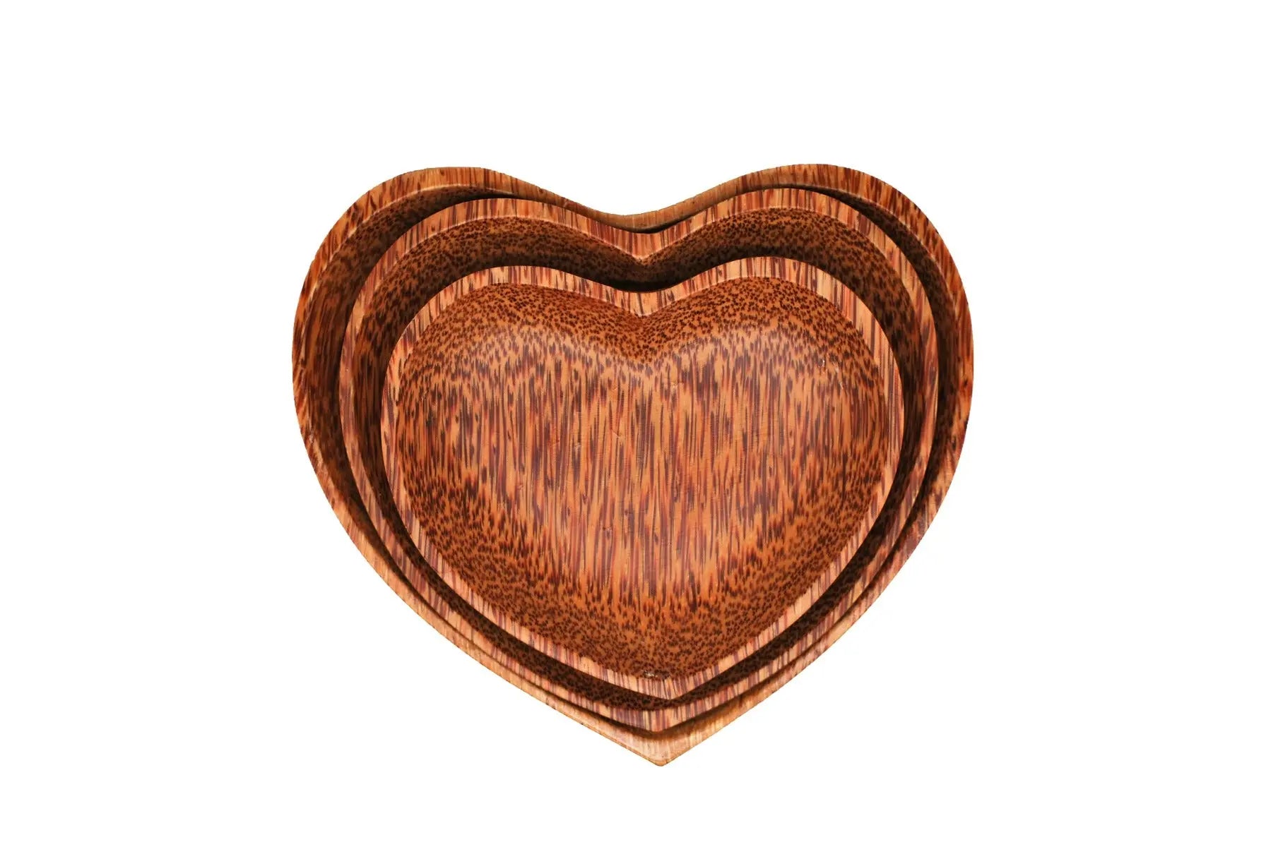 Set of 3 Coconut Wood Heart Shape Plates Natural Wholesale Hub