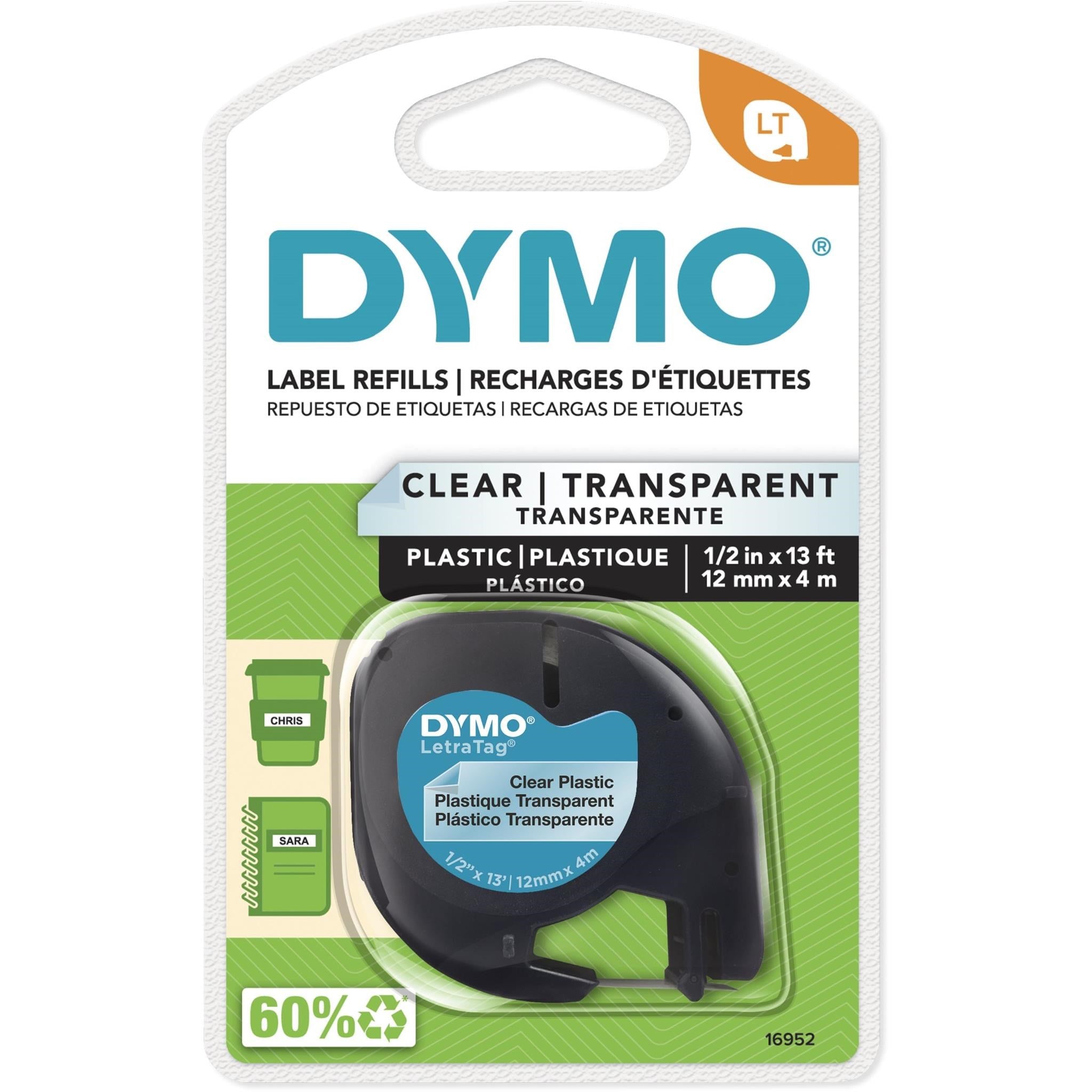 Dymo LetraTag Plastic Label Black on Clear tape