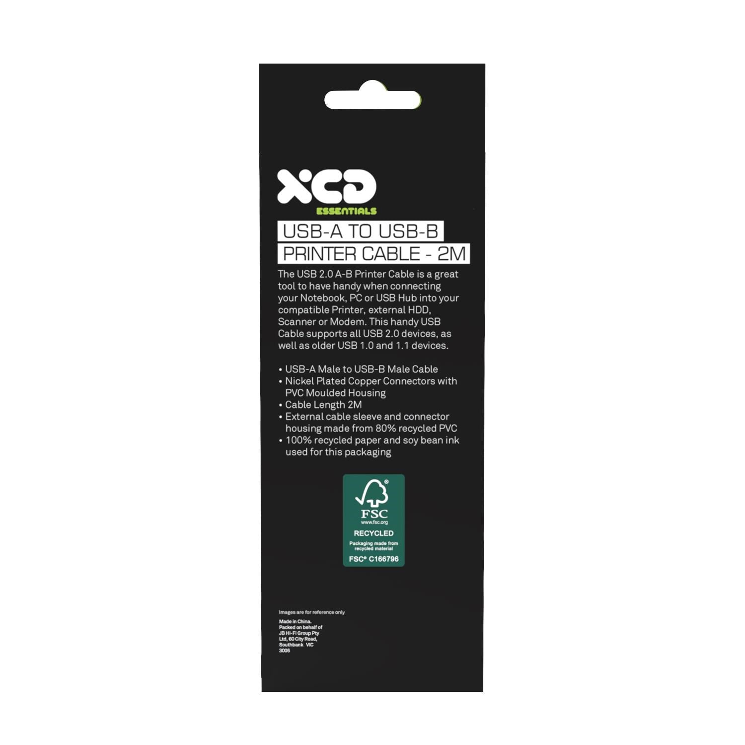 XCD Essentials USB A to USB B Printer Cable (2m)