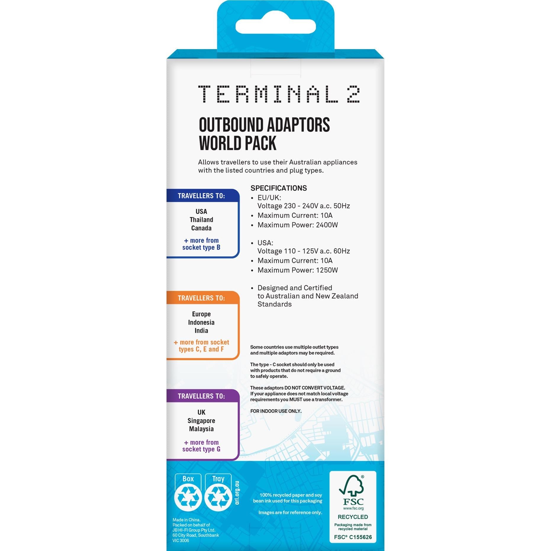 Terminal 2 Travel Adaptor V2 (3 Pack EU/UK/USA)