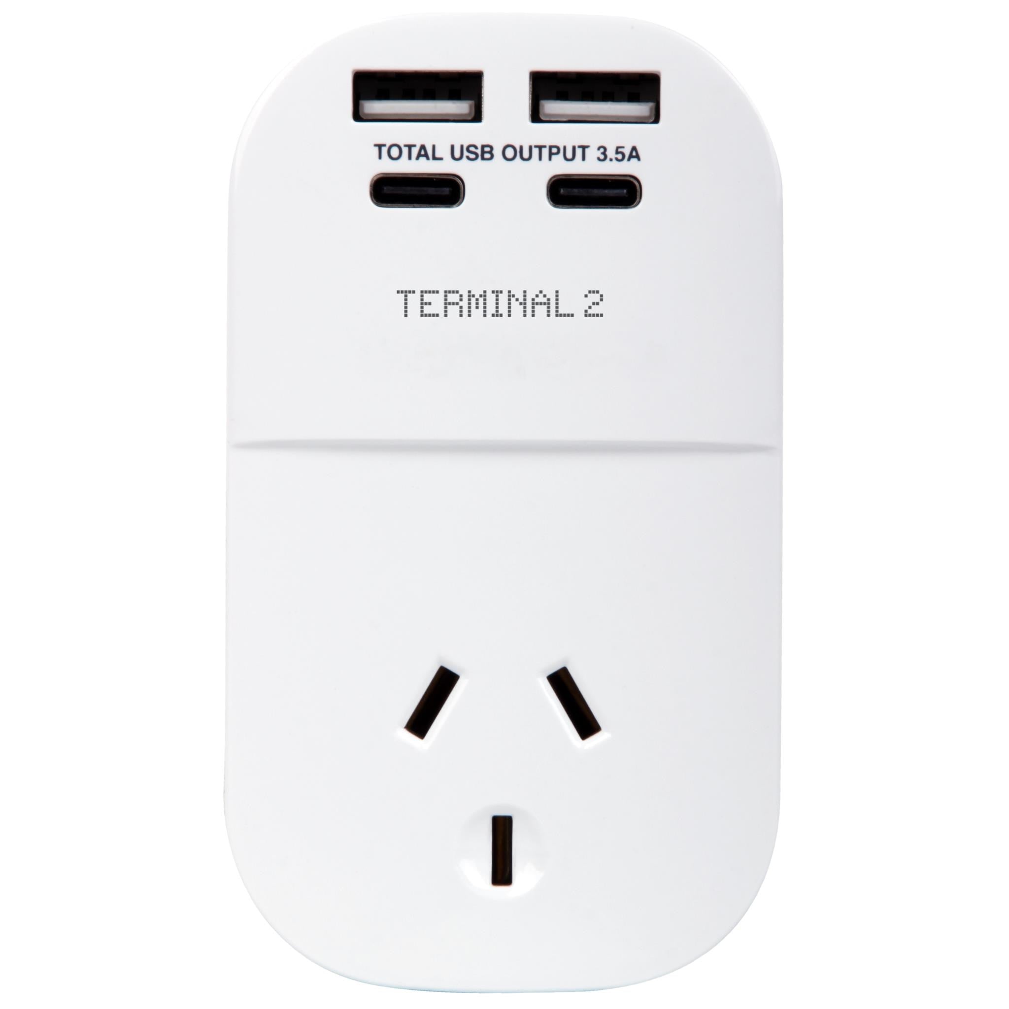 Terminal 2 Outbound Travel Adaptor with 4 USB Ports for UK. Ireland. Hong Kong & More V2