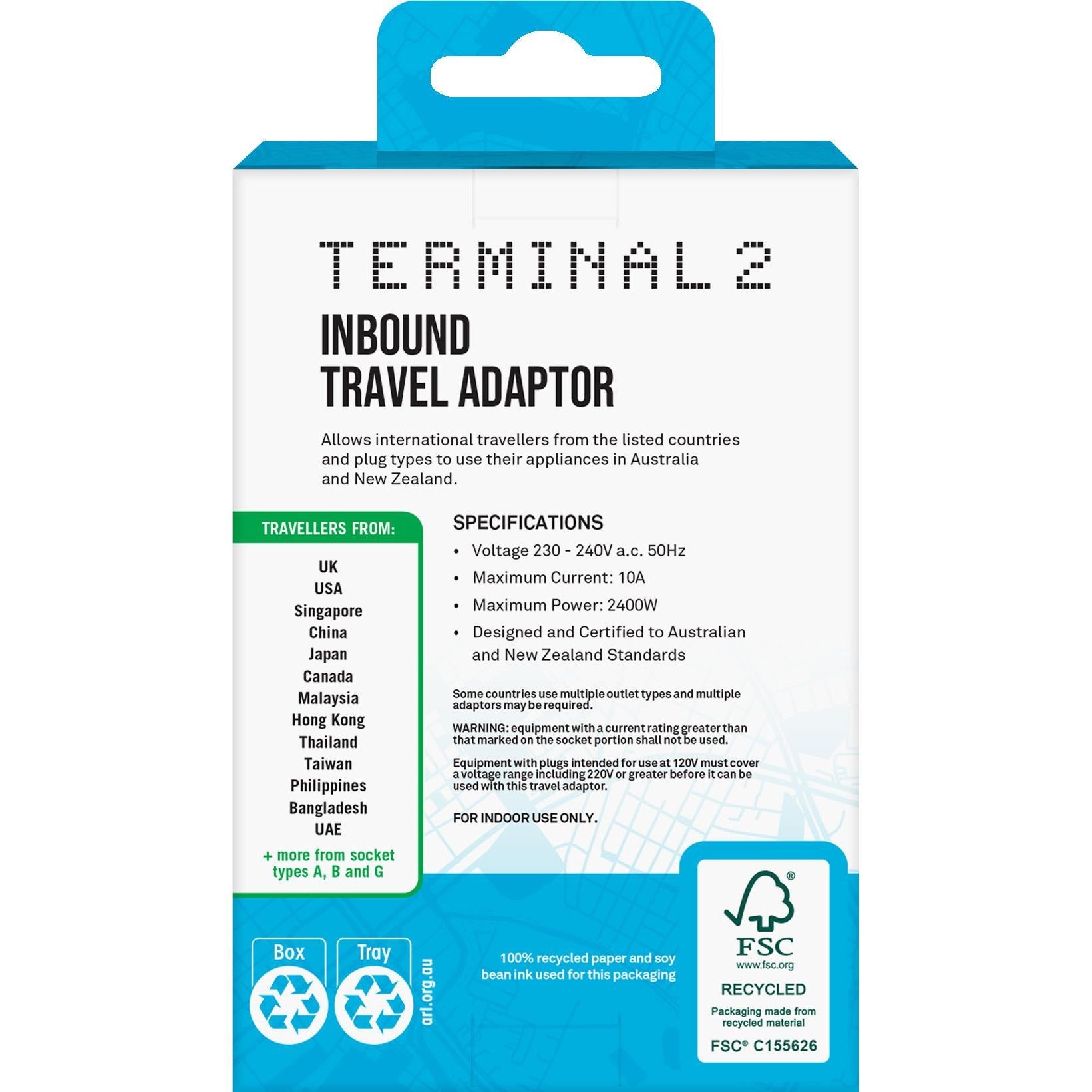 Terminal 2 Travel Adaptor V2 (Australia Inbound)