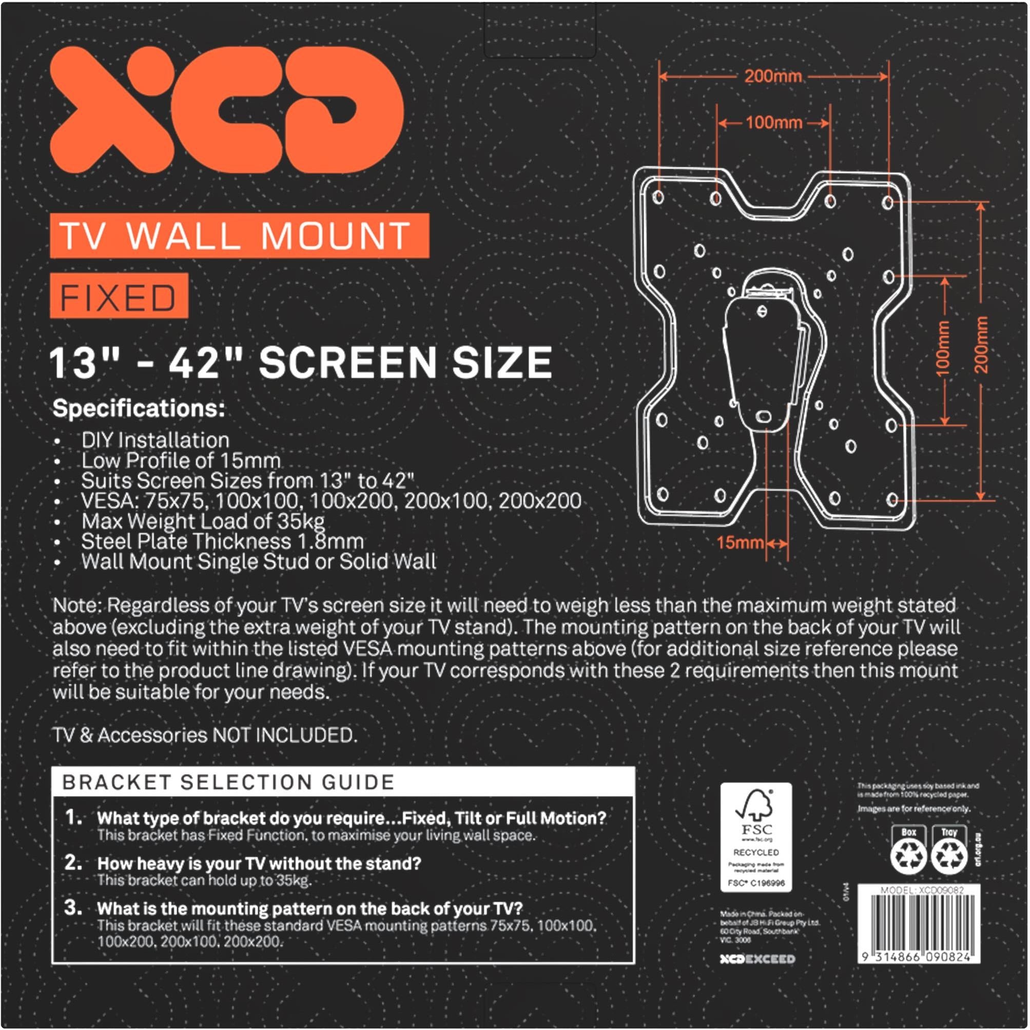 XCD Fixed TV Wall Mount (13-42')