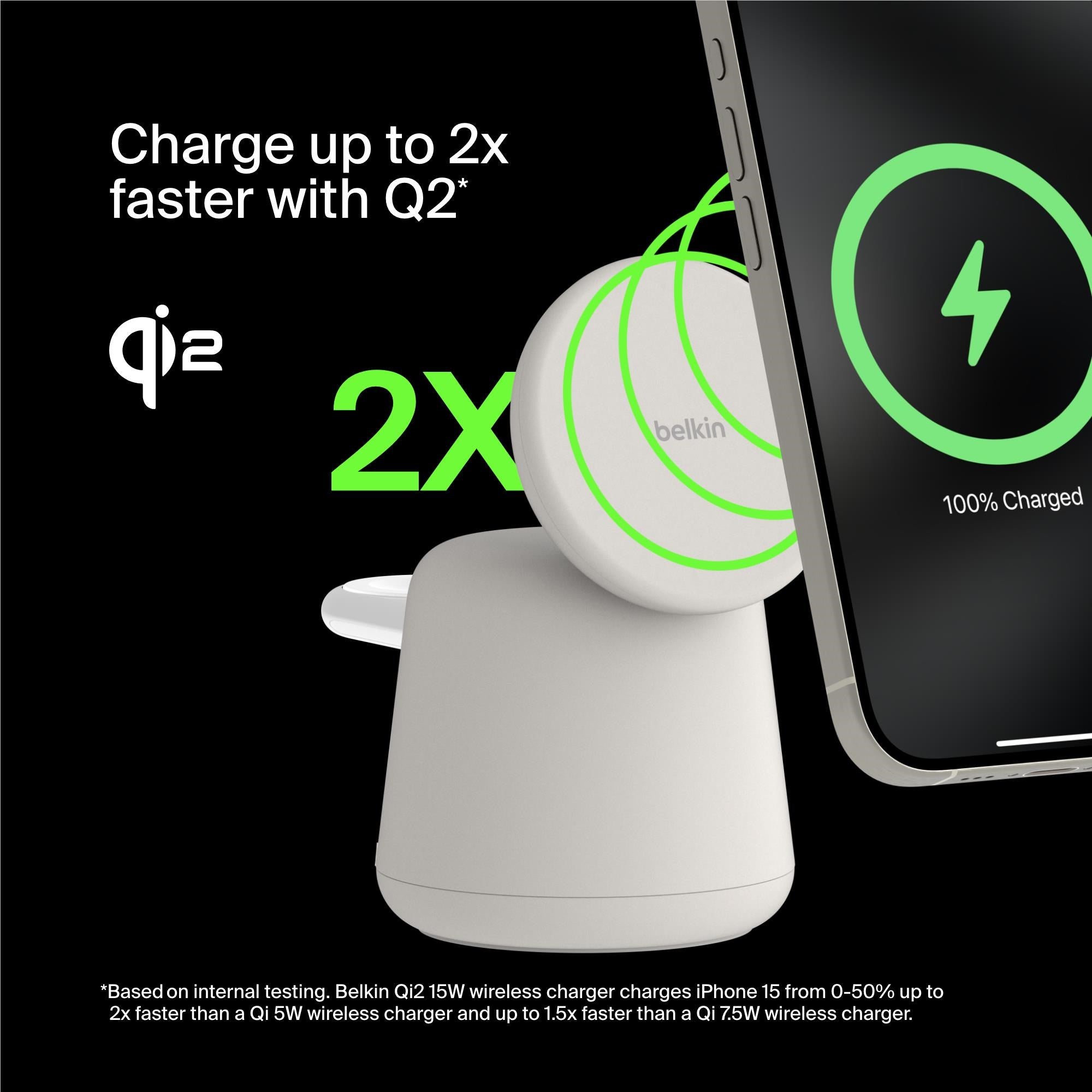 Belkin BoostCharge Pro 2-in-1 Wireless Charging Dock with Qi2 15W (Sand)