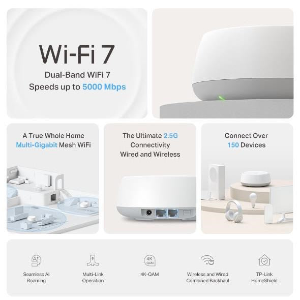 TP-Link Deco BE5000 Whole Home Mesh Wi-Fi 7 System (3-pack)