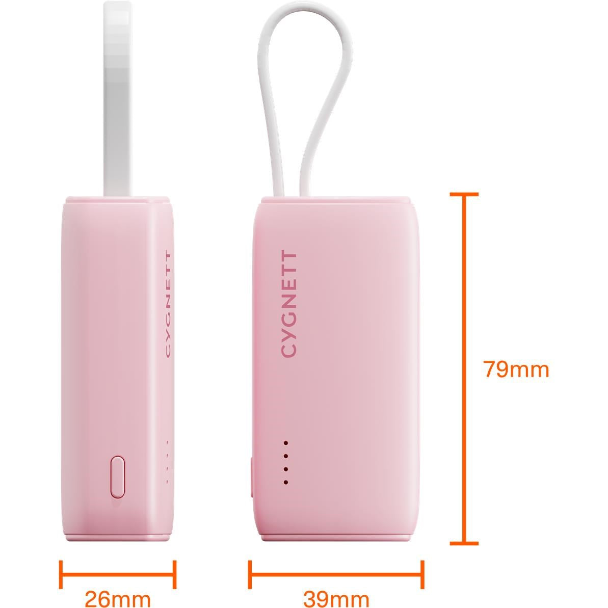 Cygnett Charge Connect 5K Power Bank with Integrated USB-C Cable (Pink)