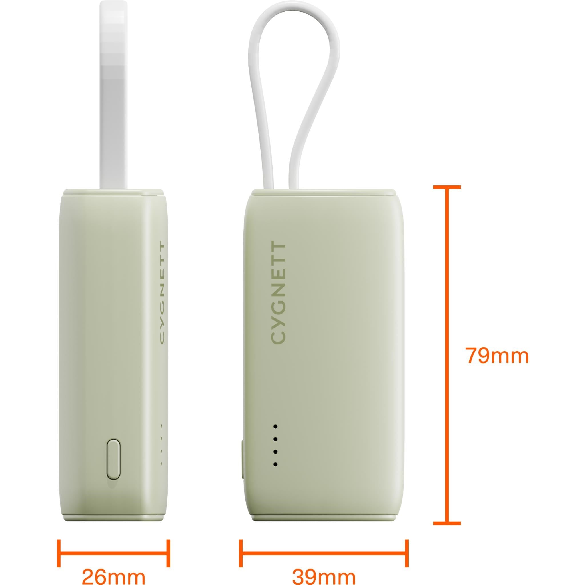 Cygnett Charge Connect 5K Power Bank with Integrated USB-C Cable (Green)