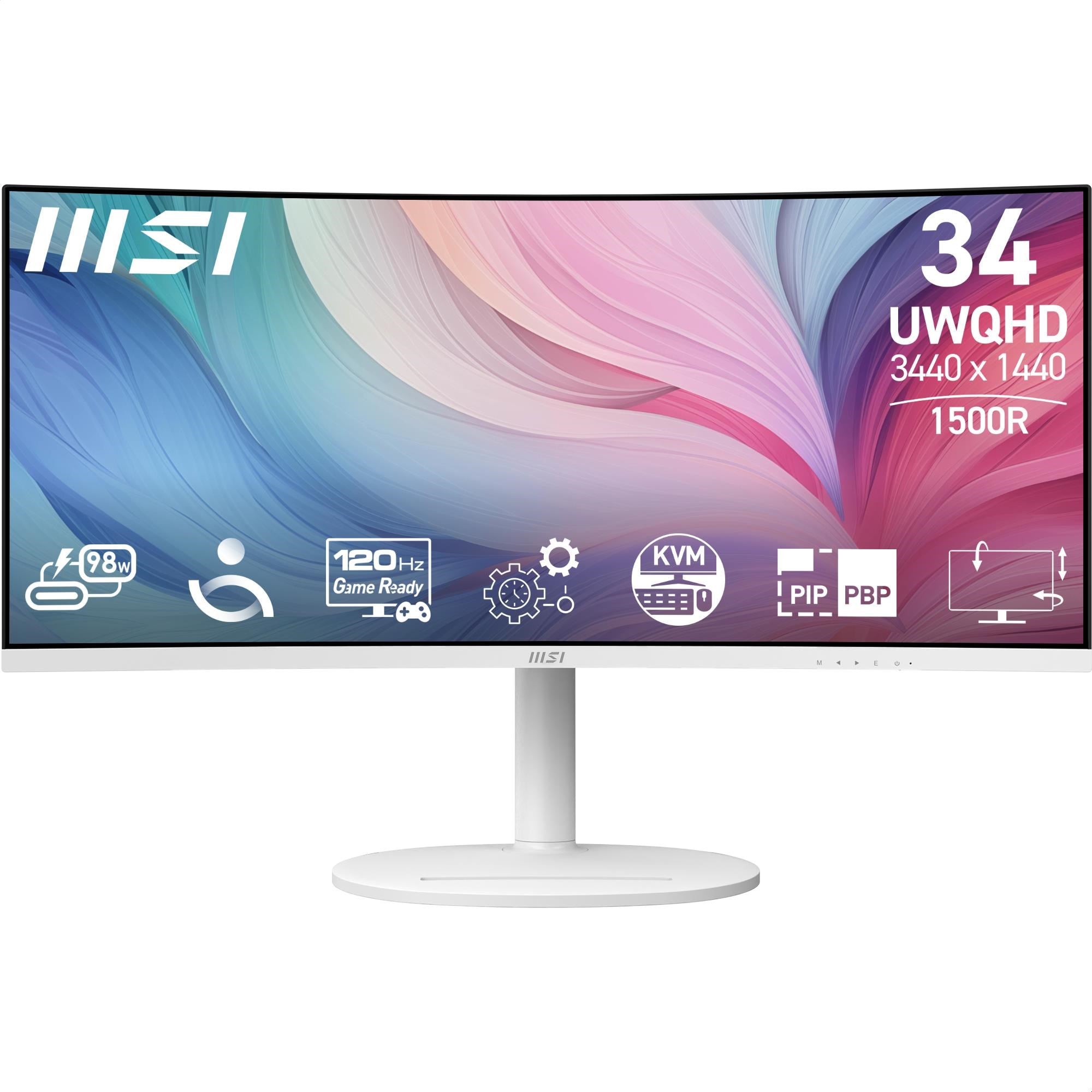 MSI Modern MD342CQPW 34' UWQHD 120Hz USB-C 98W Curved Professional Monitor (White)