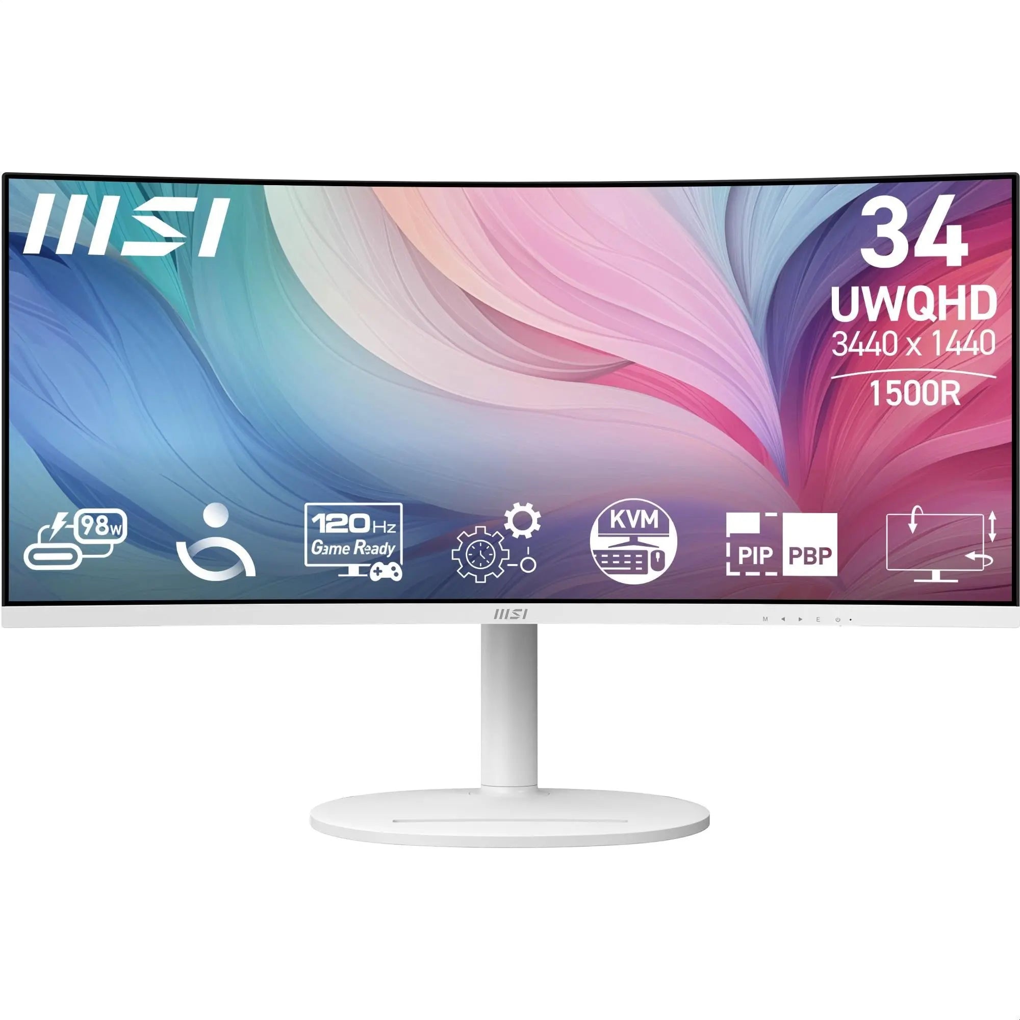 MSI Modern MD342CQPW 34' UWQHD 120Hz USB-C 98W Curved Professional Monitor (White)