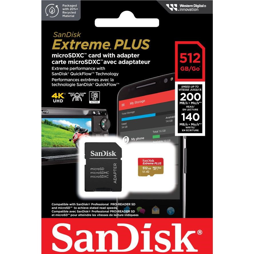 Sandisk Extreme PLUS MicroSDXC 512GB 200MB/s Memory Card
