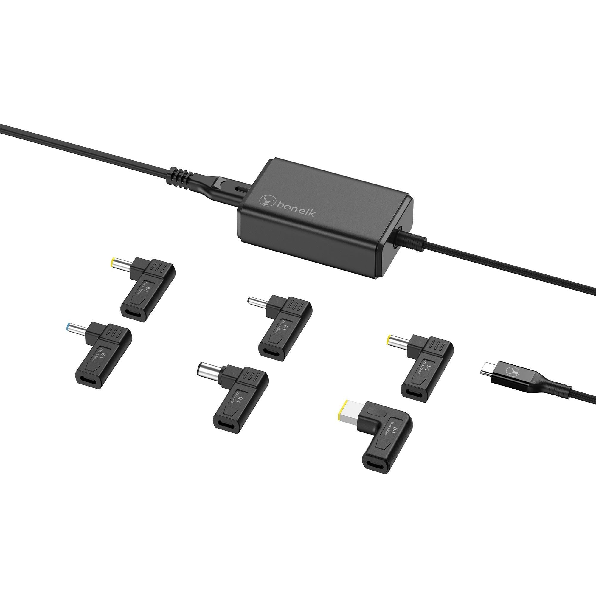 Bonelk Long-Life 65W GaN Multi-Device Laptop Charger. in-built Cable 1.5m (Black)