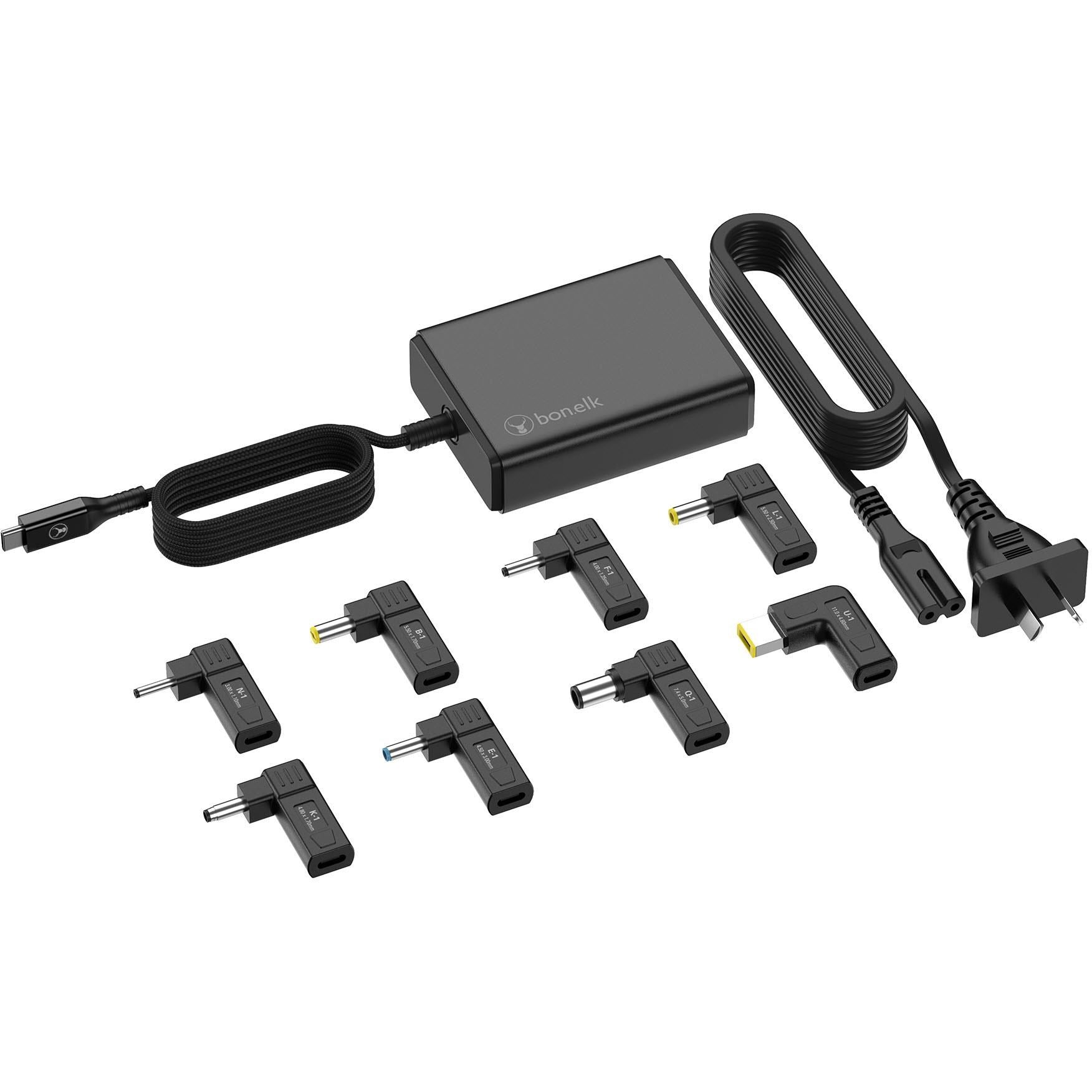 Bonelk Long-Life 100W GaN Multi-Device Laptop Charger. In-Built Cable - 1.5m (Black)