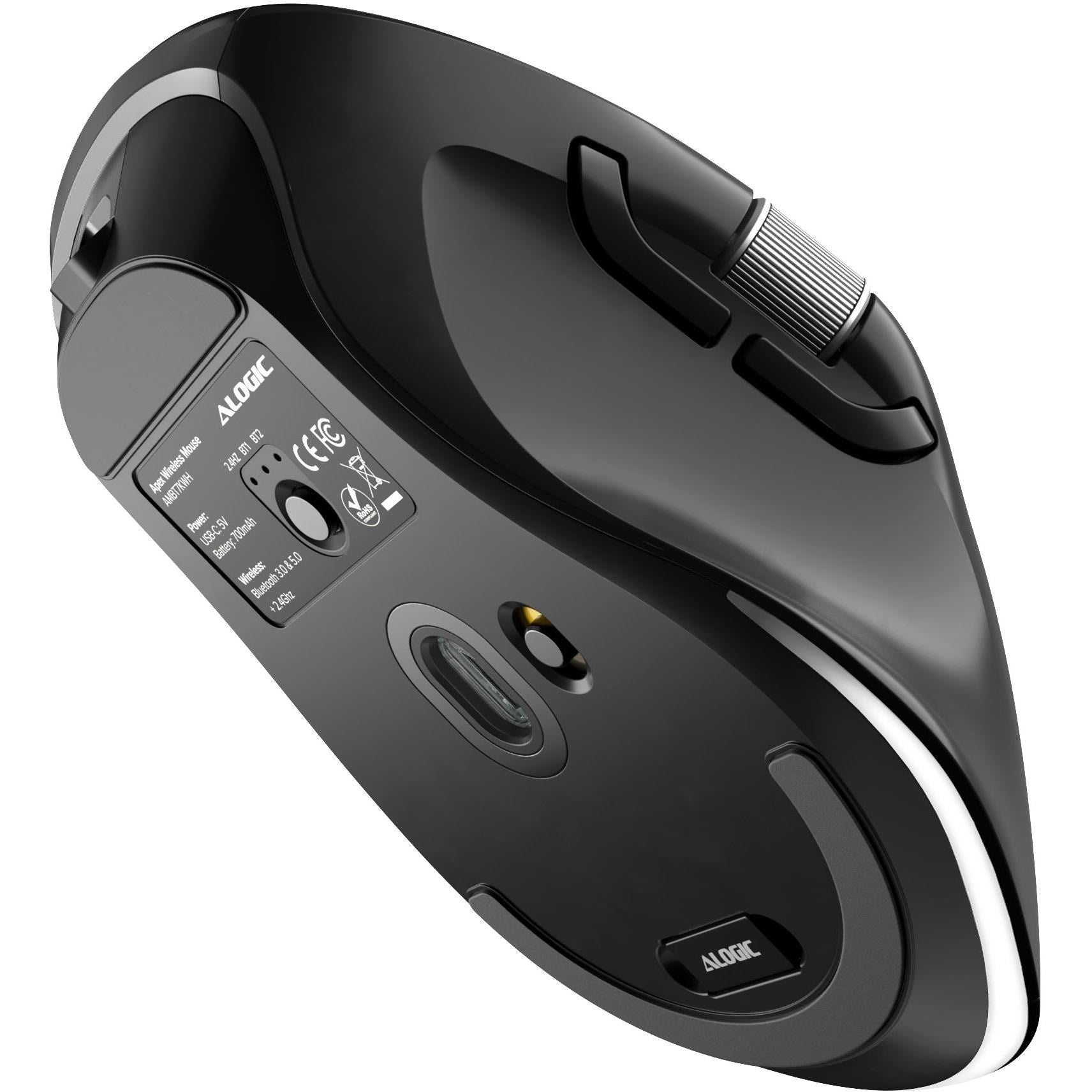 Alogic Apex Bluetooth USB-C Rechargeable 7 Keys Programmable Mouse (Black)