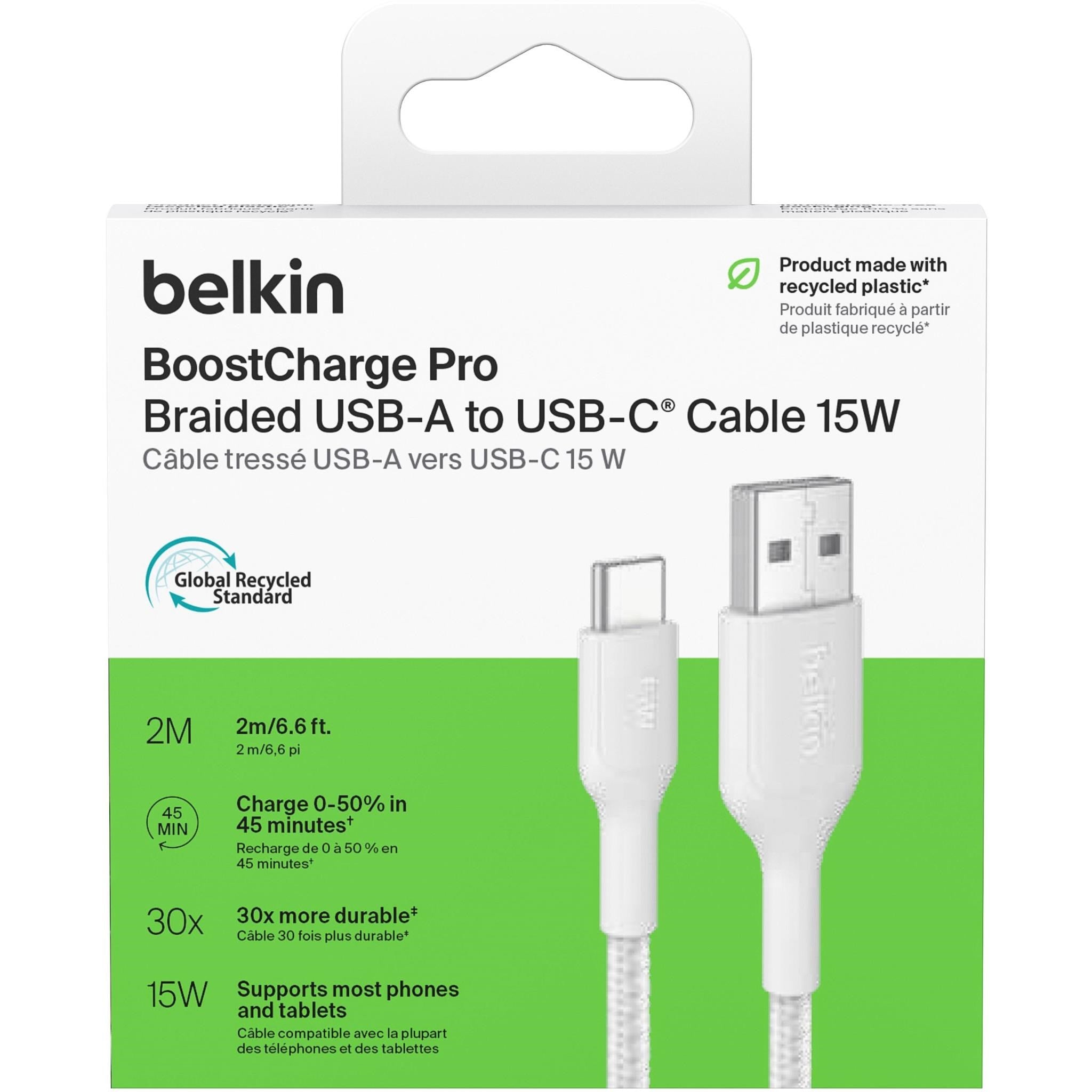 Belkin BoostCharge Pro USB-A to USB-C 2.0 Braided Cable 2m (White)