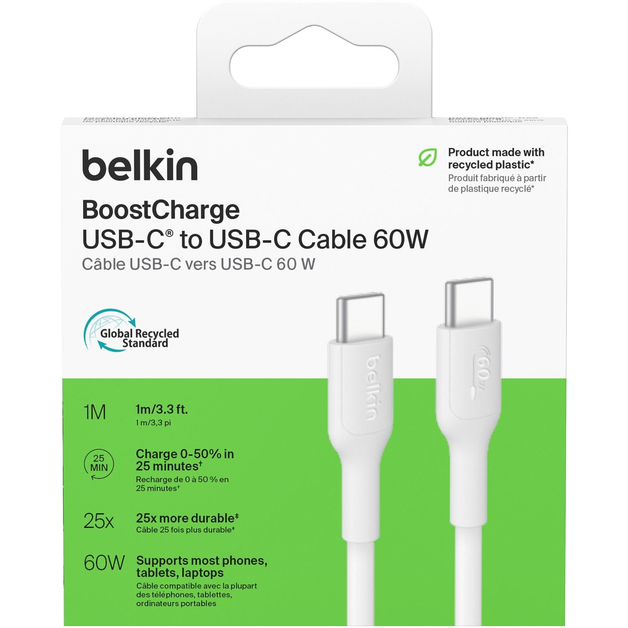 Belkin BoostCharge USB-C 60W 2.0 PCR Cable 1m (White)