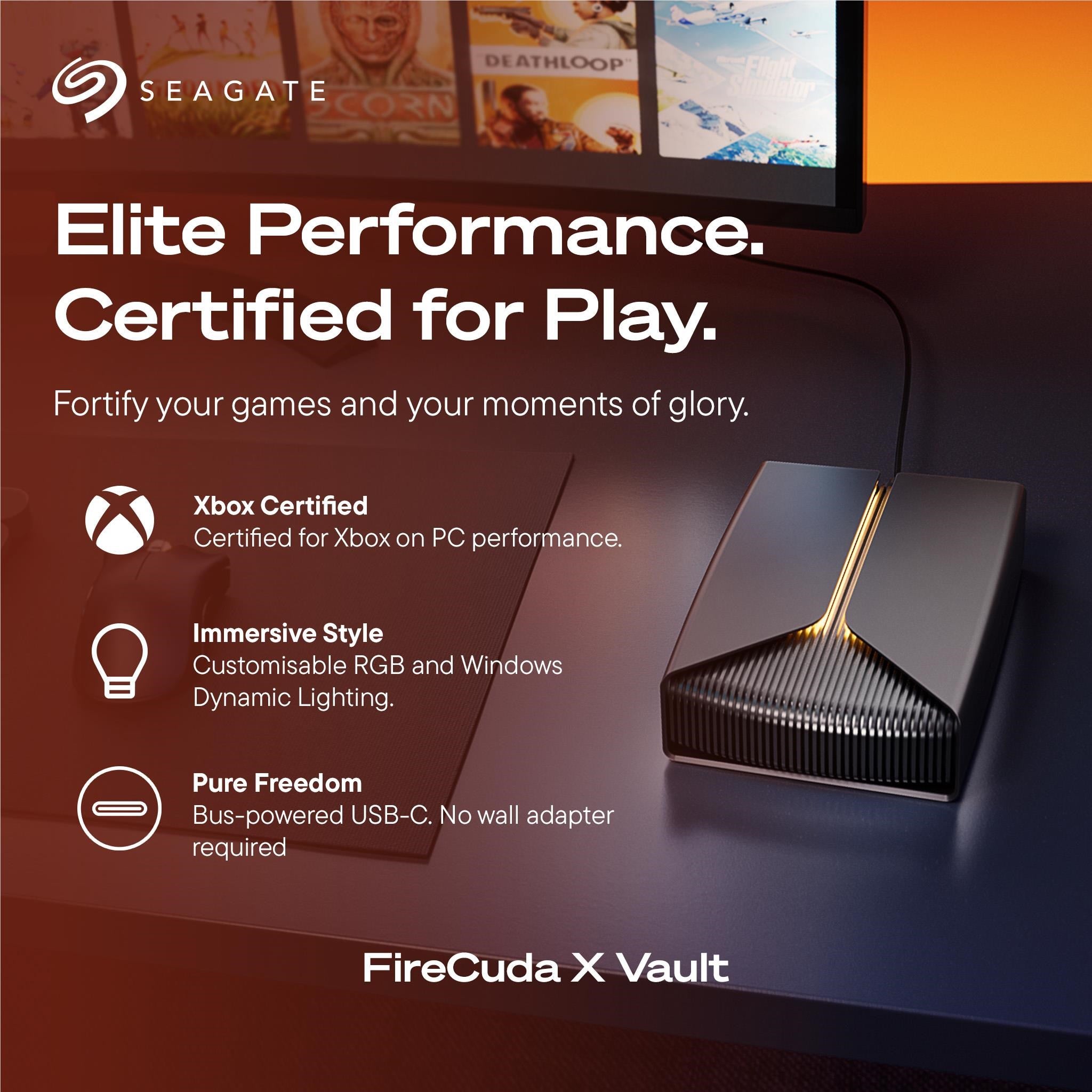 Seagate FireCuda X Vault USB-C External Gaming Hard Drive 20TB