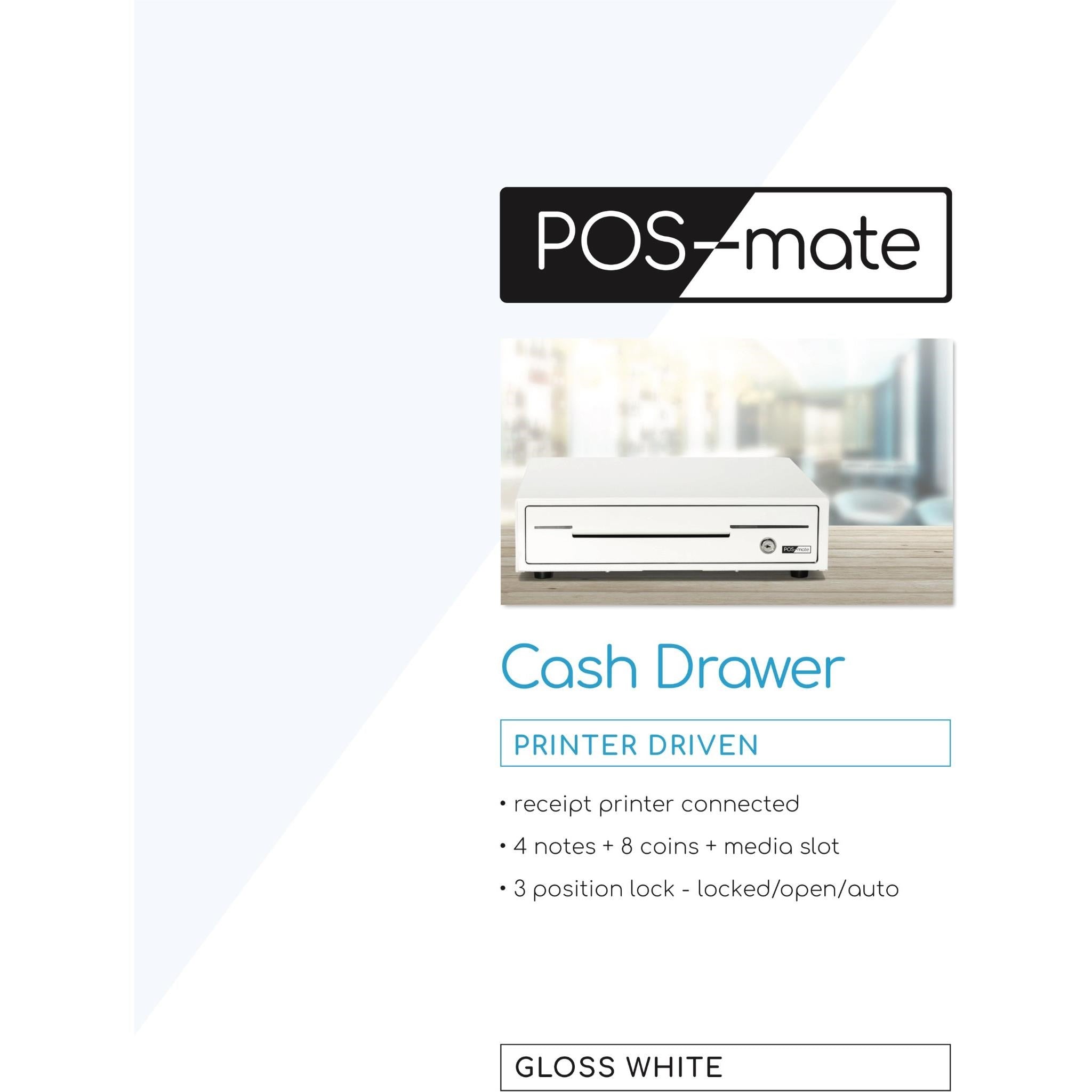 POS-mate Printer Driven Cash Drawer (Gloss White)
