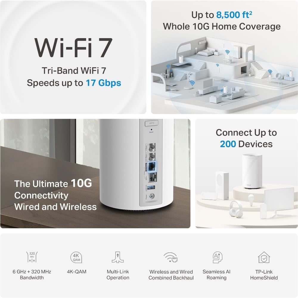 TP-Link Deco BE17000 Tri-Band Whole Home Mesh Wi-Fi System (3-pack)
