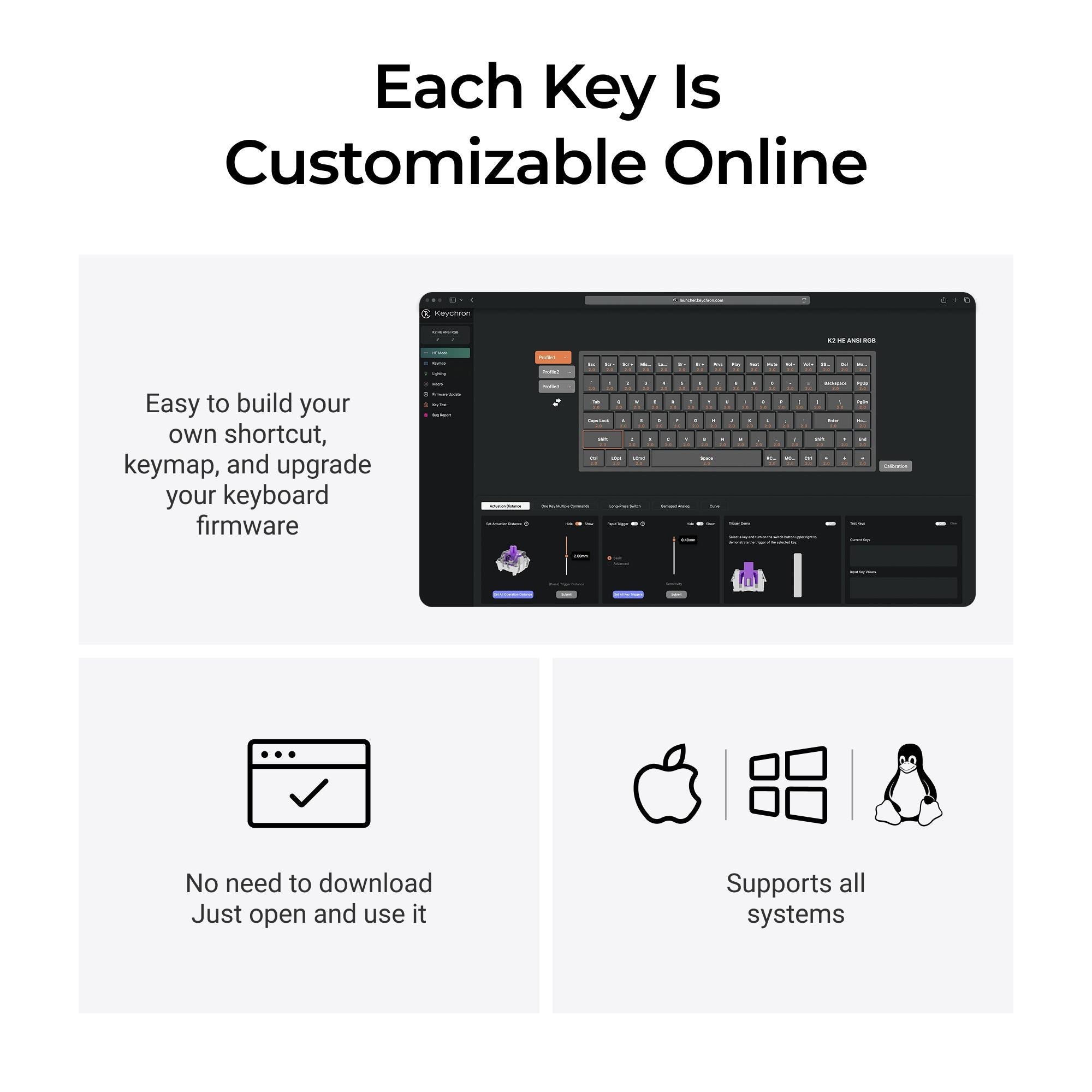 Keychron K2 HE 75% Wireless Magnetic Switch Custom Keyboard (White)