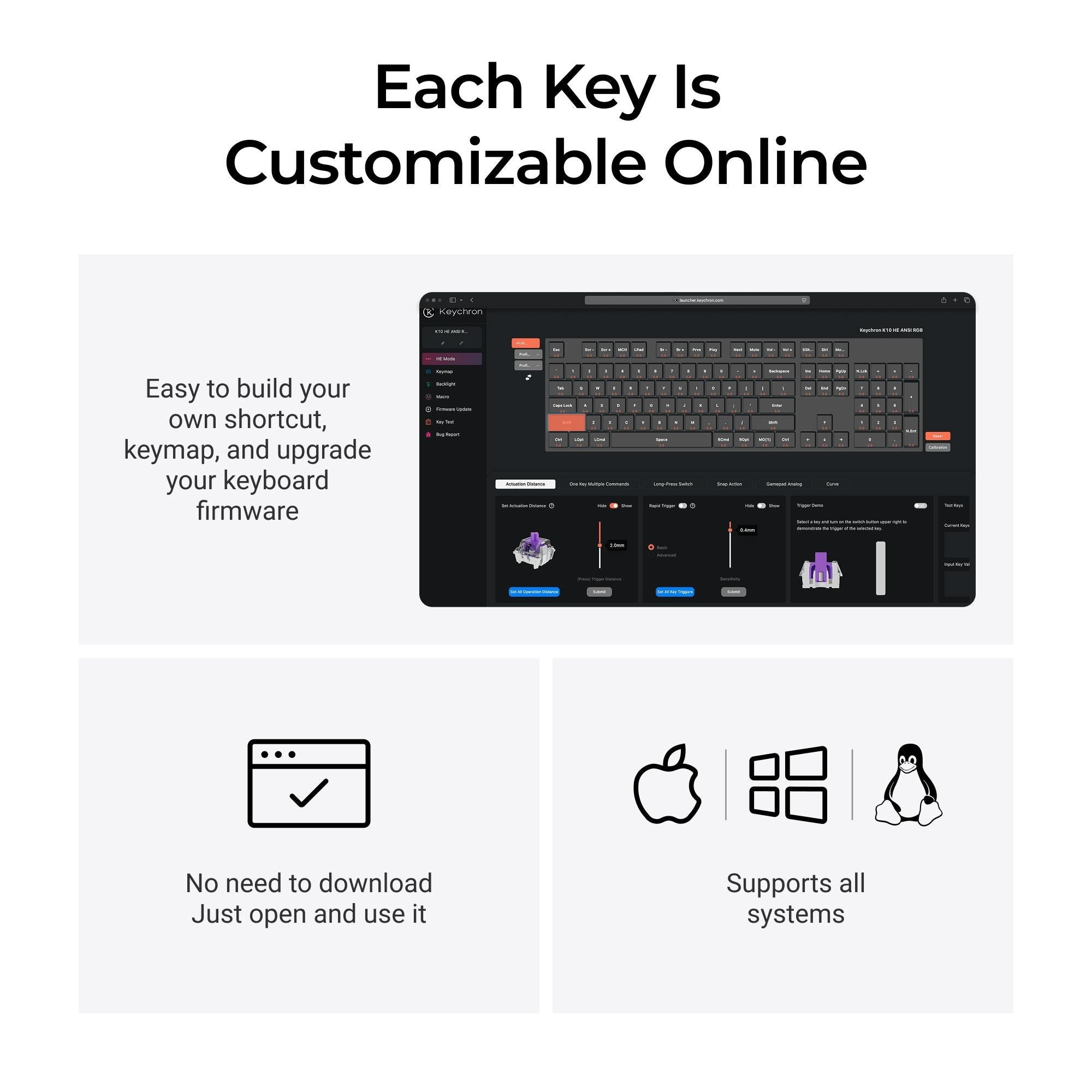 Keychron K10 HE Full Size Wireless Magnetic Switch Custom Keyboard (Black)