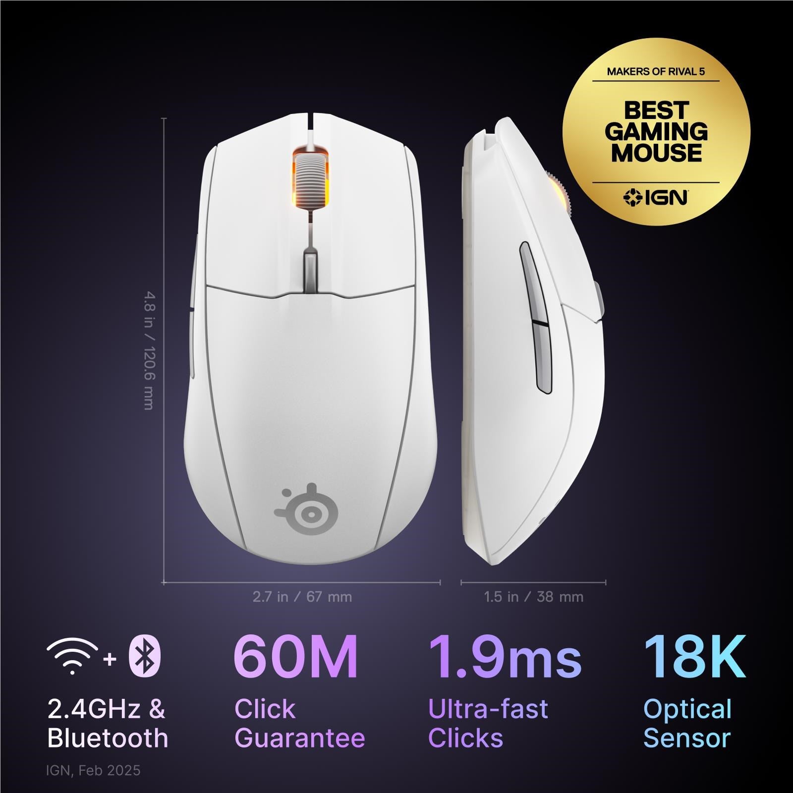 SteelSeries Rival 3 Wireless Gen 2 Gaming Mouse (White)