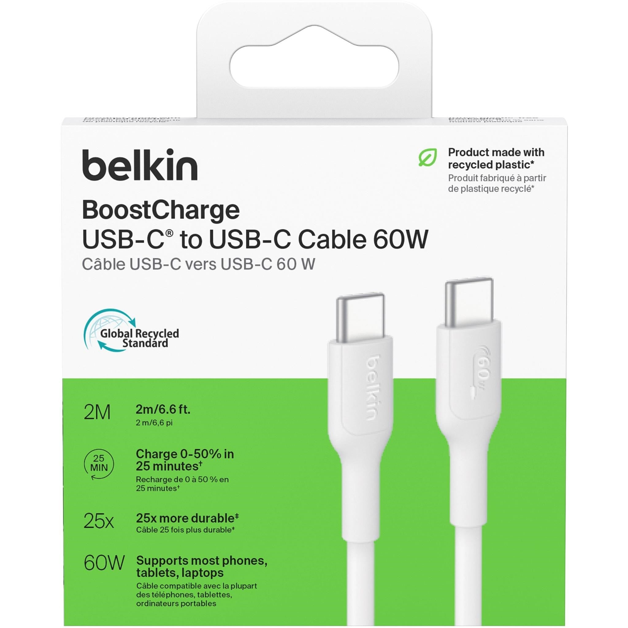 Belkin BoostCharge USB-C TO USB-C 60W 2.0 PCR Cable 2m (White)