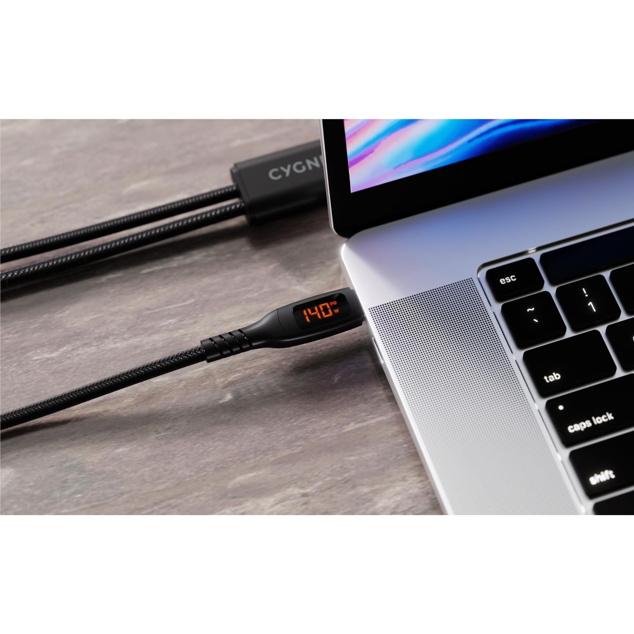 Cygnett Dual USB-C Split LED 140W Cable 1.5m (Black)