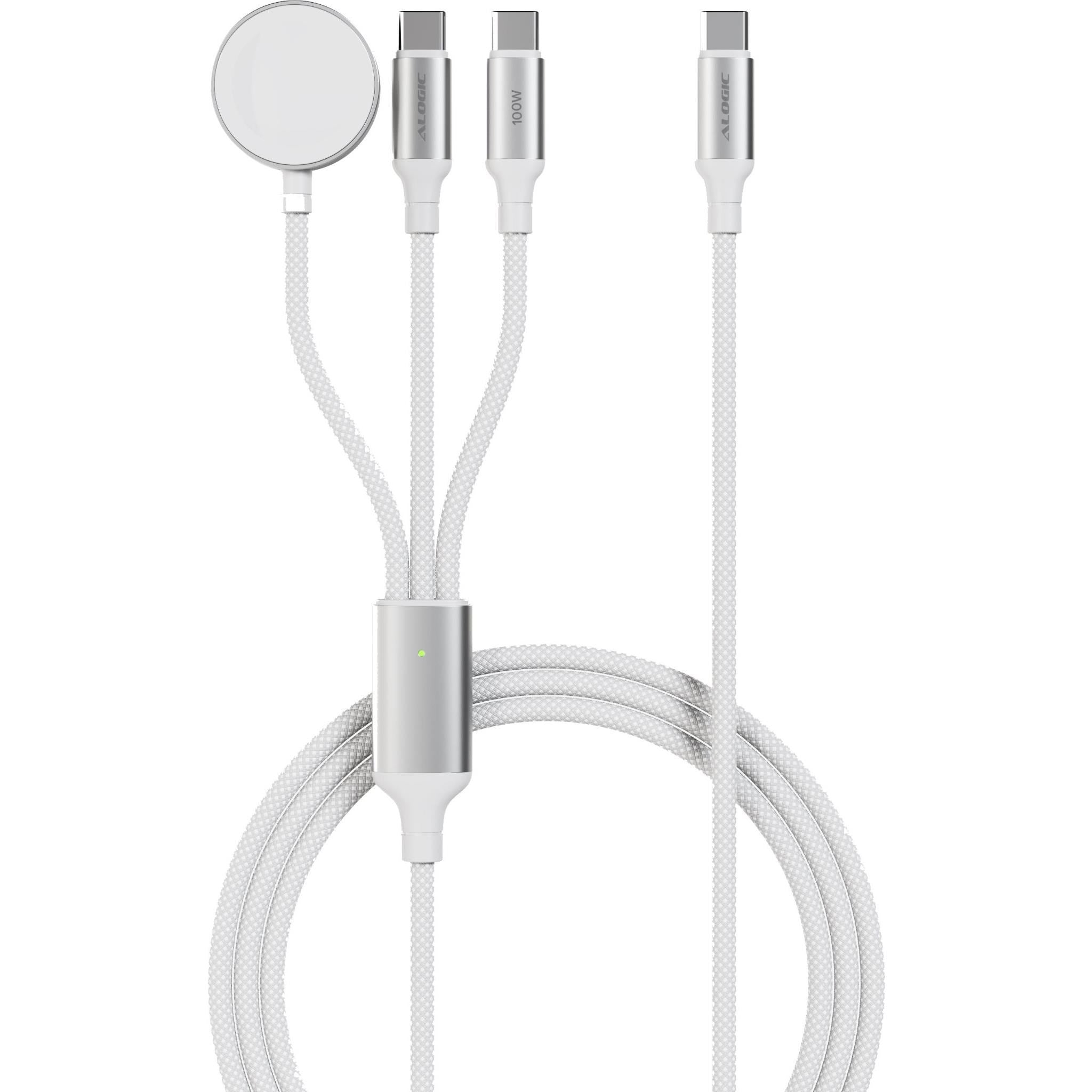 ALOGIC Trinity 3-in-1 Dual USB-C and Apple Watch 100W Charge Cable 2m (White)