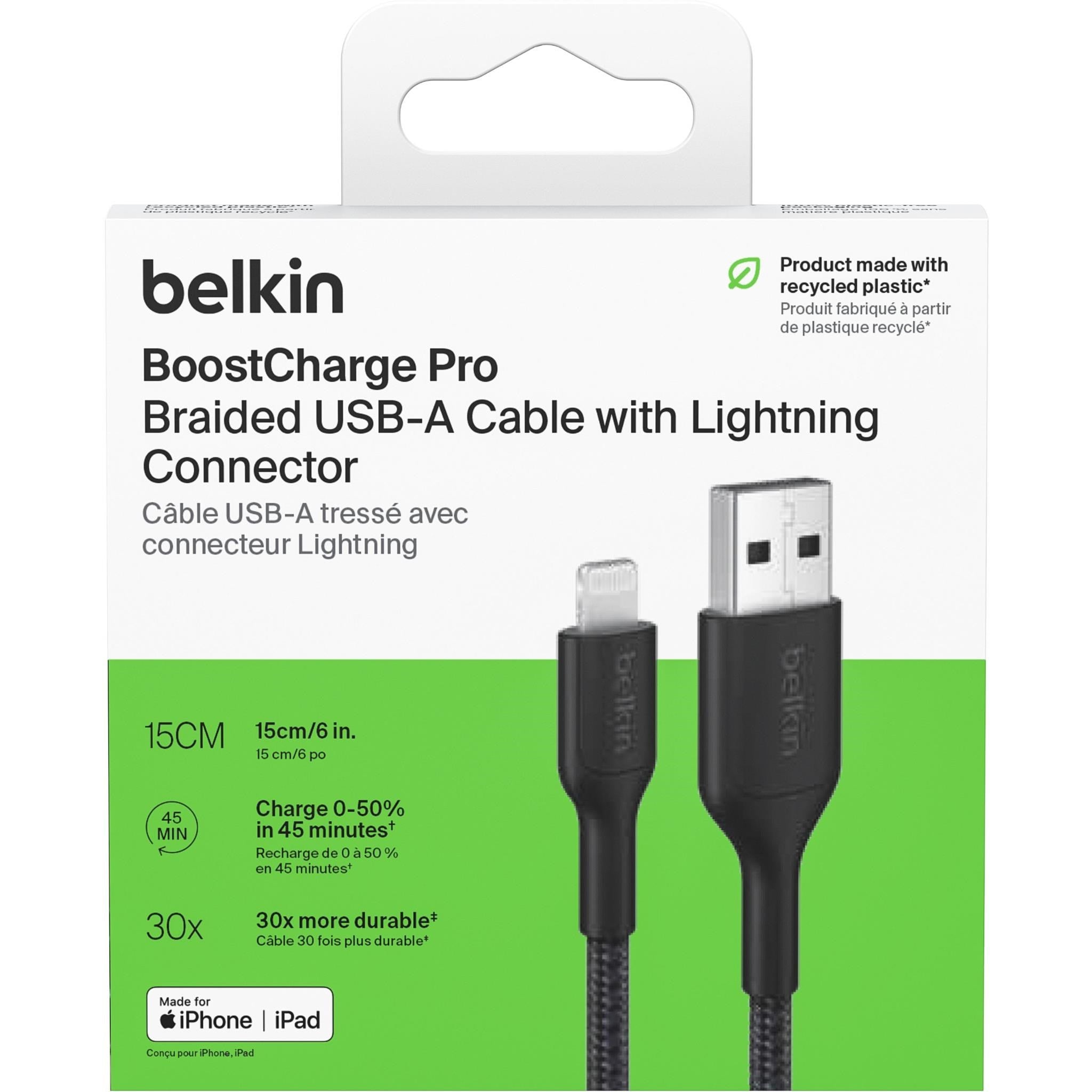 Belkin BoostCharge Braided USB-A to Lightning Cable 15cm (Black)