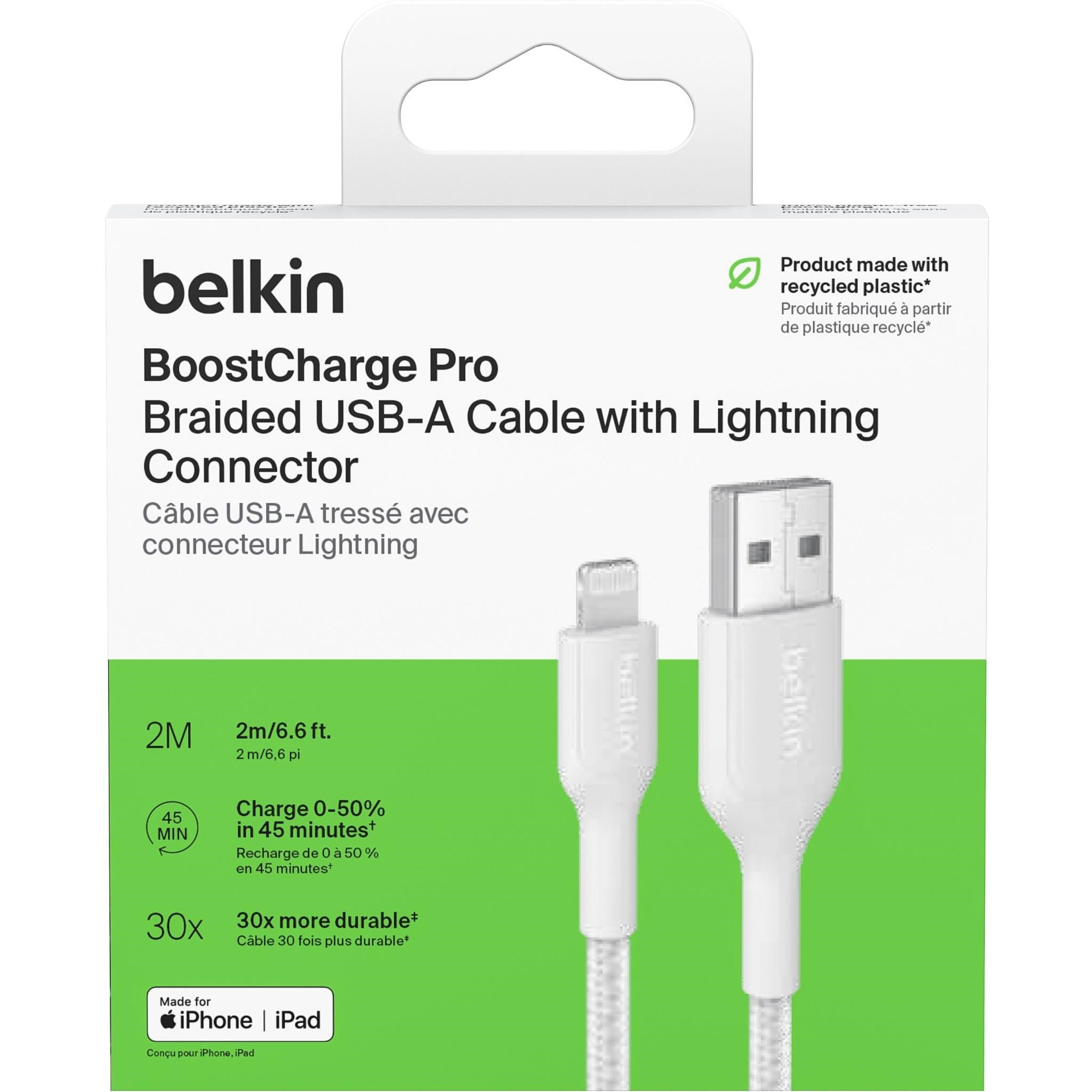 Belkin BoostCharge Braided USB-A to Lightning Cable 2m (White)