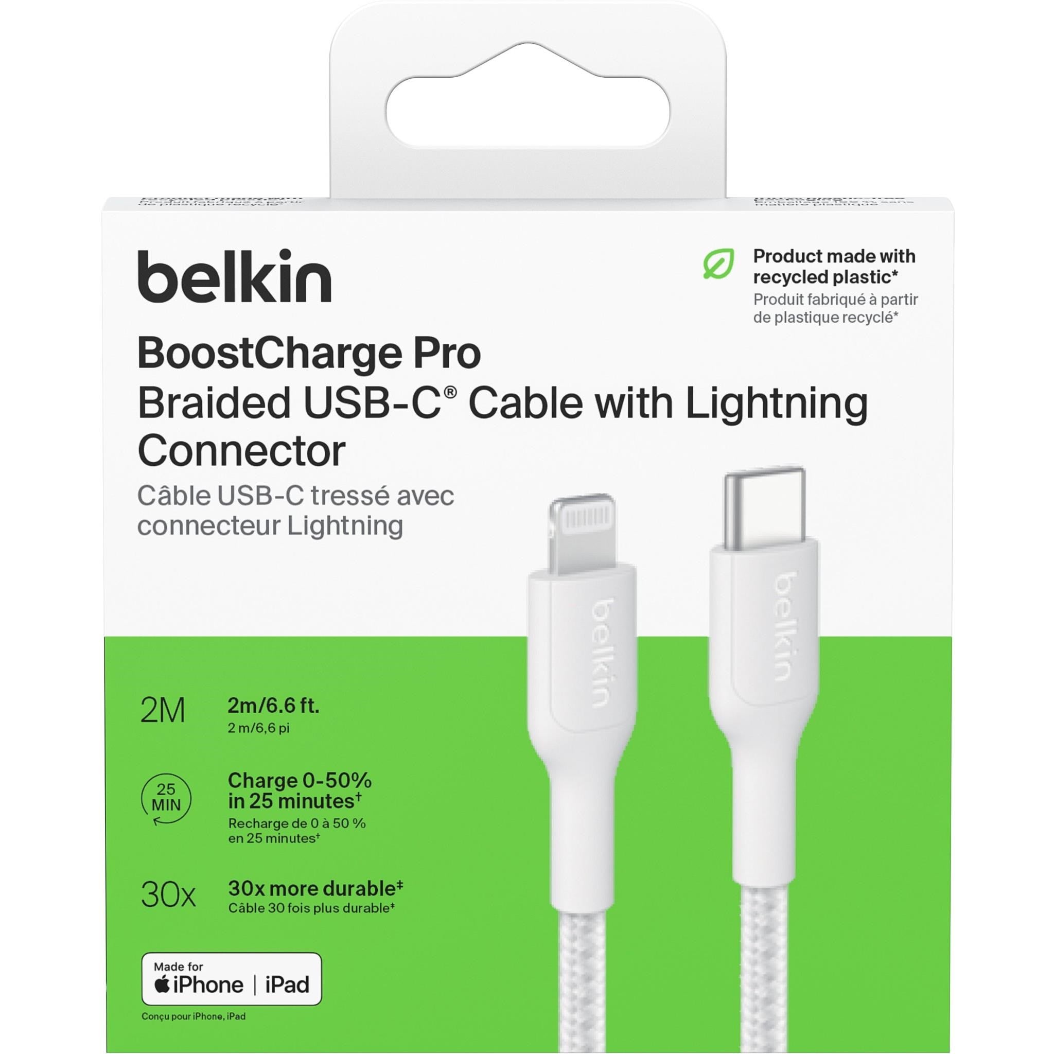 Belkin BoostCharge Braided USB-C to Lightning Cable 2m (White)
