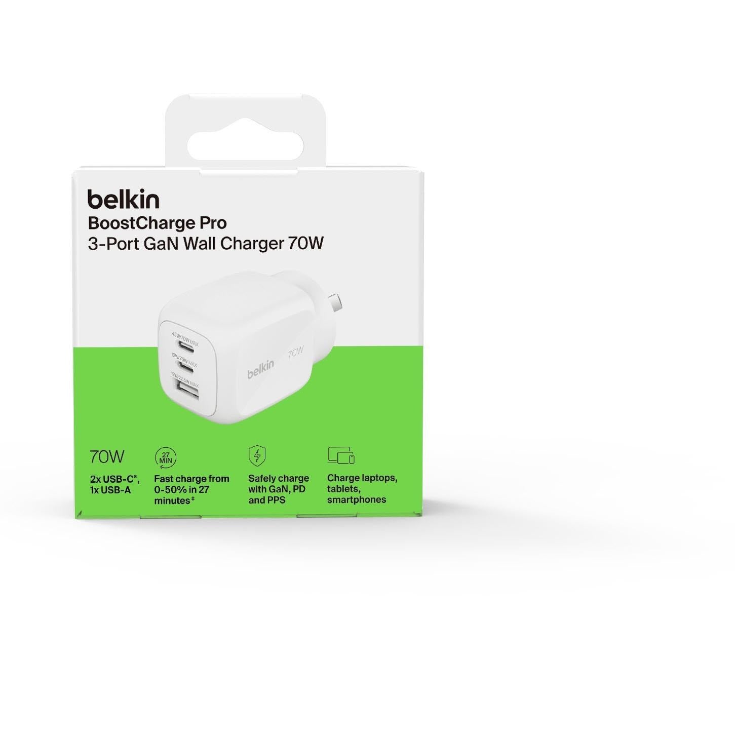 Belkin BoostCharge Pro 3-Port 70W GaN Wall Charger