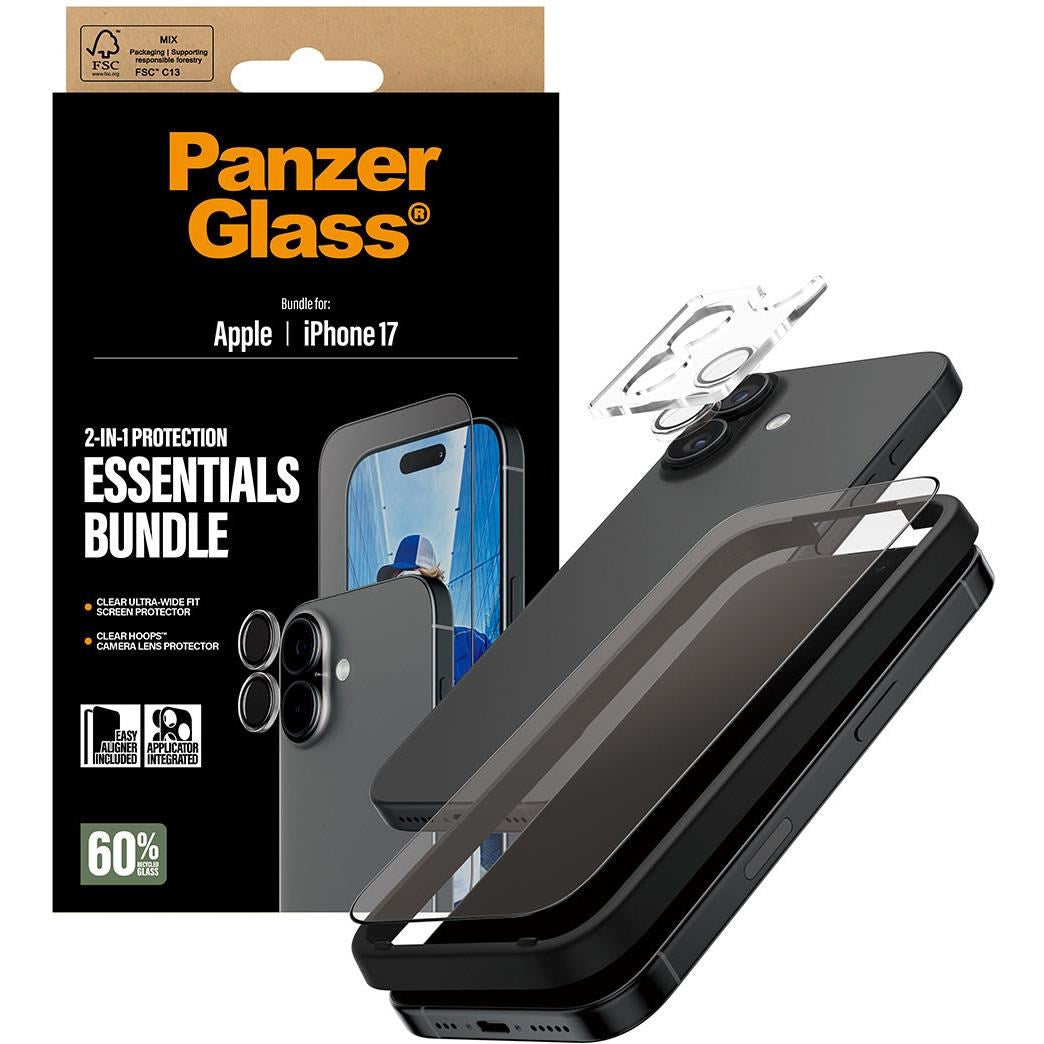 PanzerGlass 2-in-1 Bundle UWF Screen Protector + Hoops for iPhone 17
